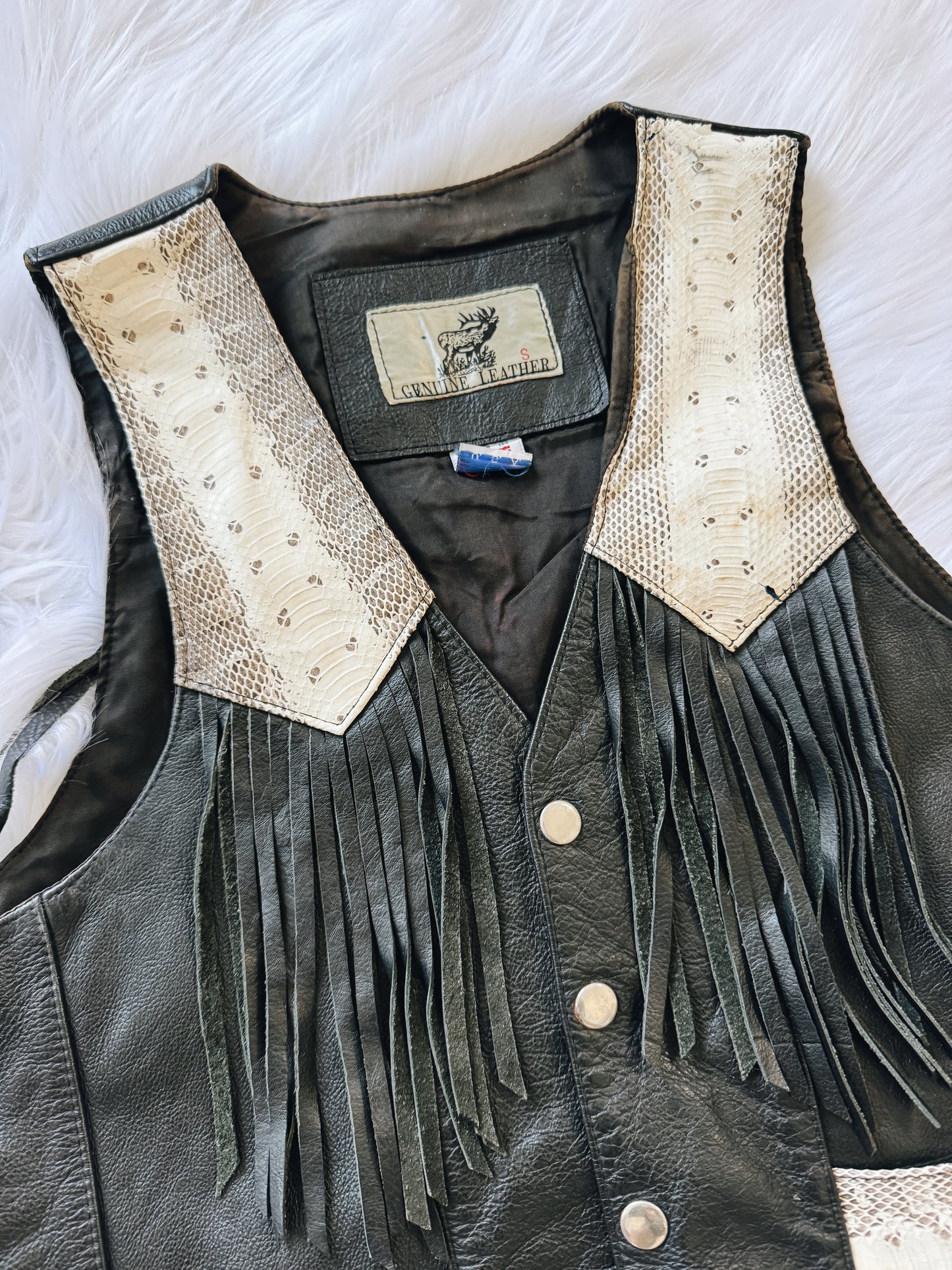 Vintage Snakeskin Leather Fringe Vest