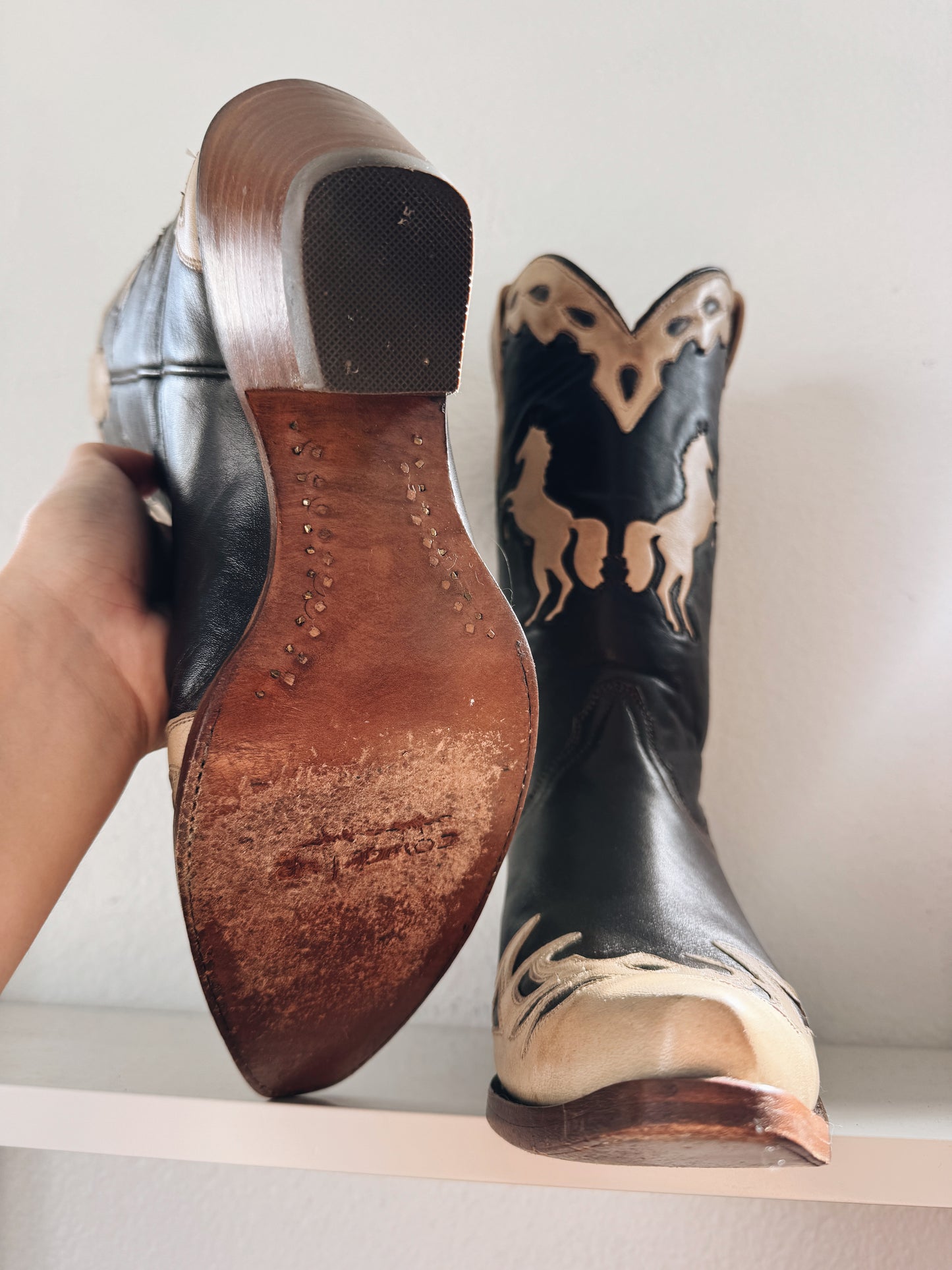Vintage Horse Inlay Cowboy Boots