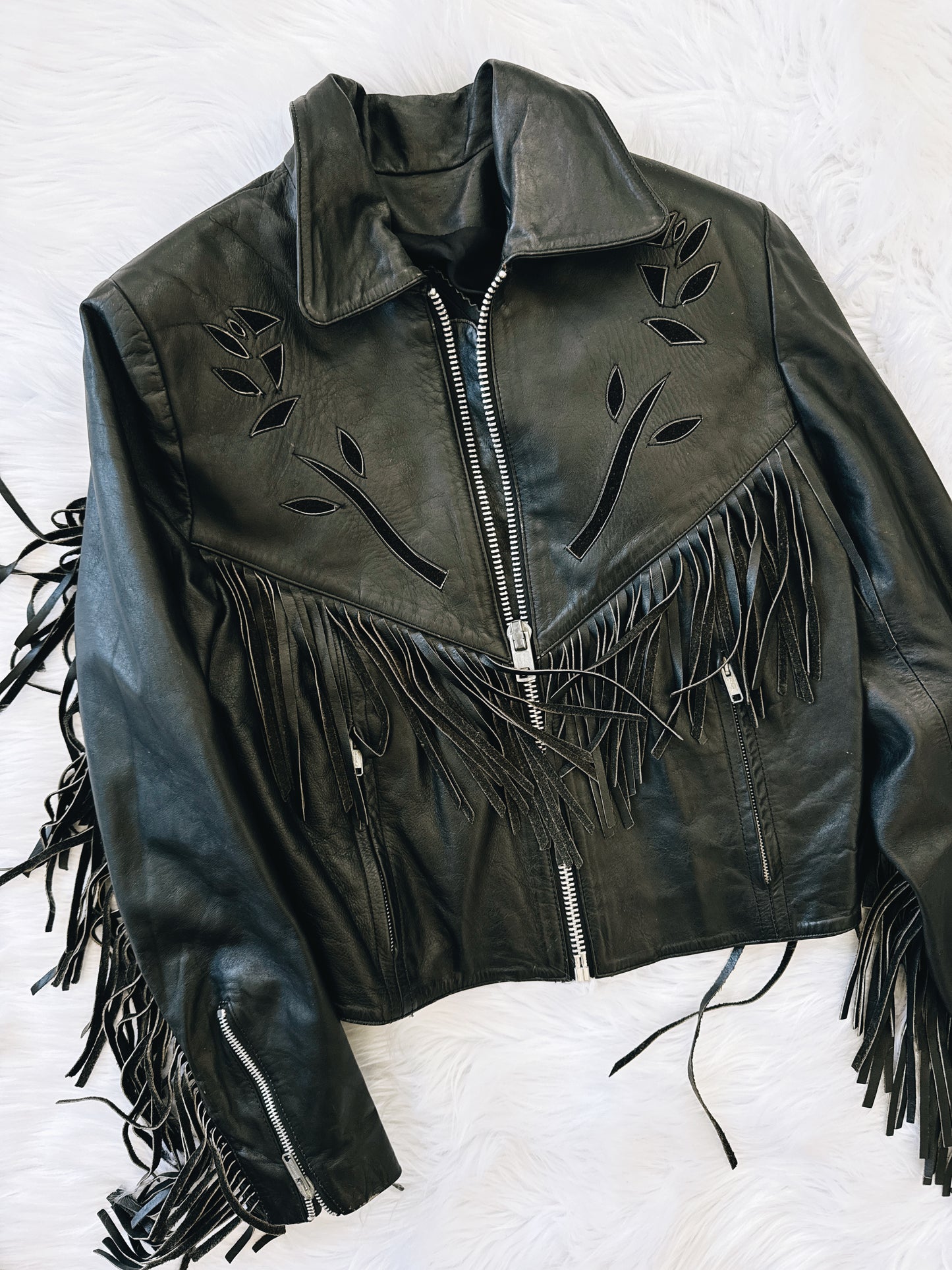 Vintage Rose Fringe Leather Jacket
