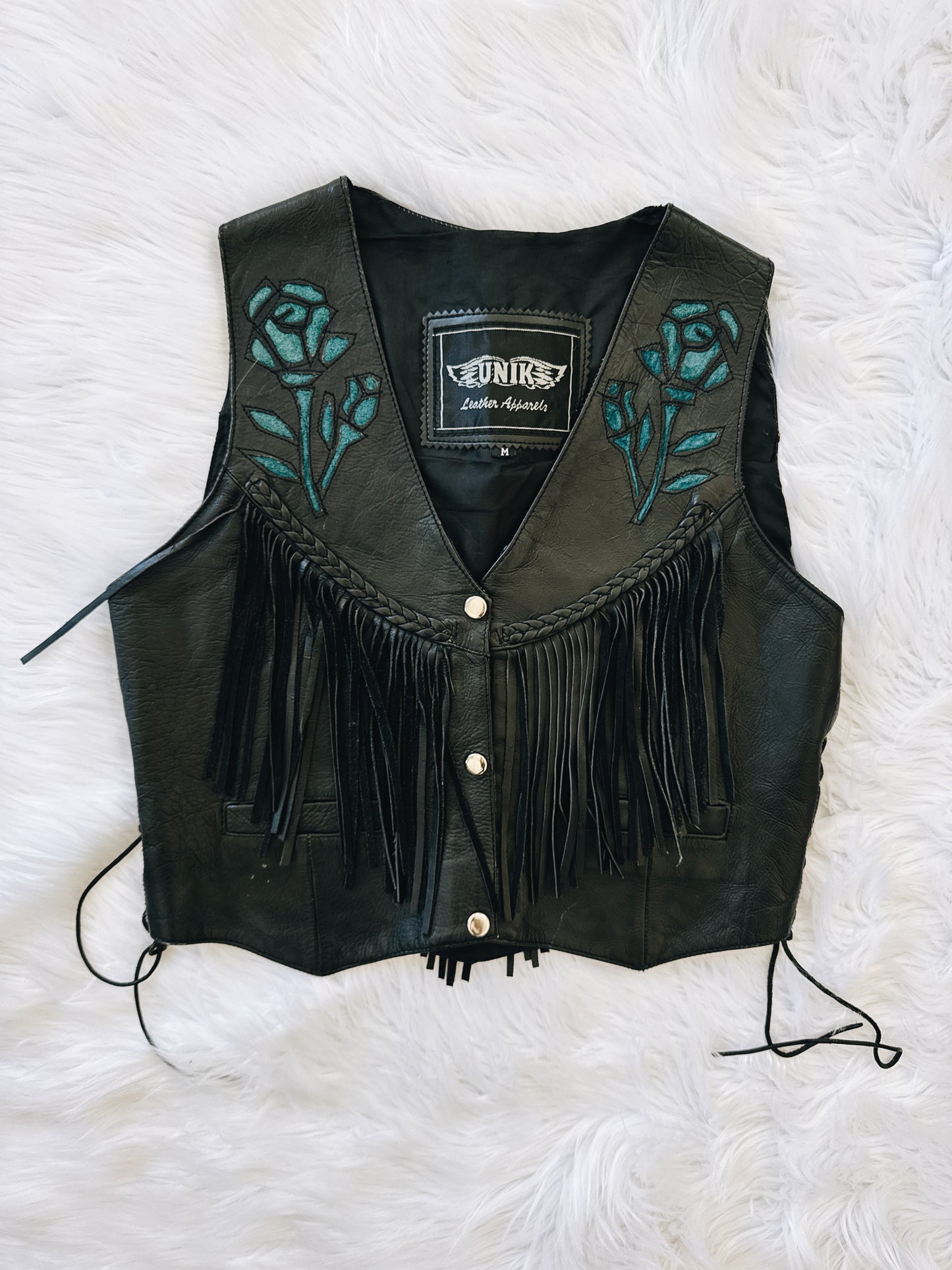 Vintage Blue Rose Fringe Vest