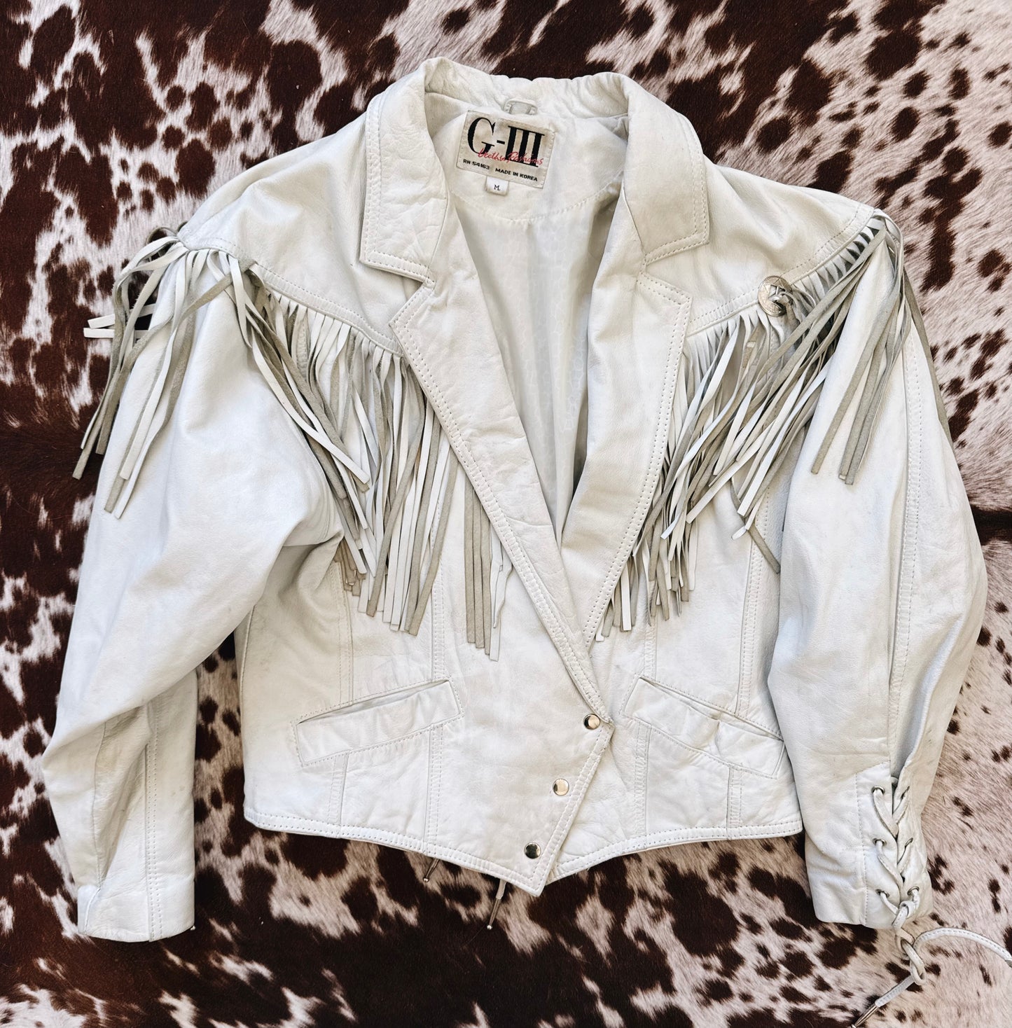 Vintage White Fringe Leather Jacket