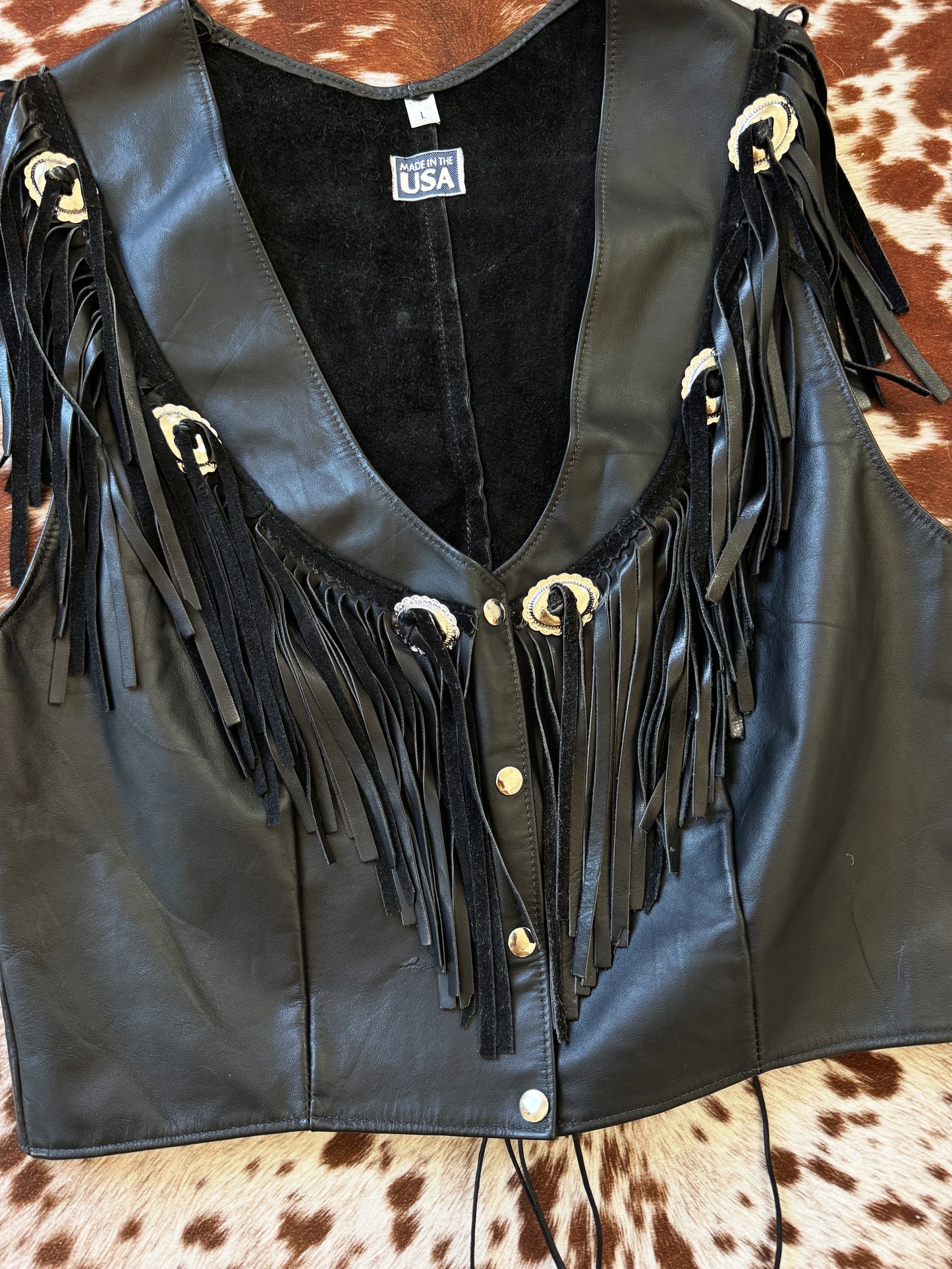 Vintage Black Fringe Leather Vest