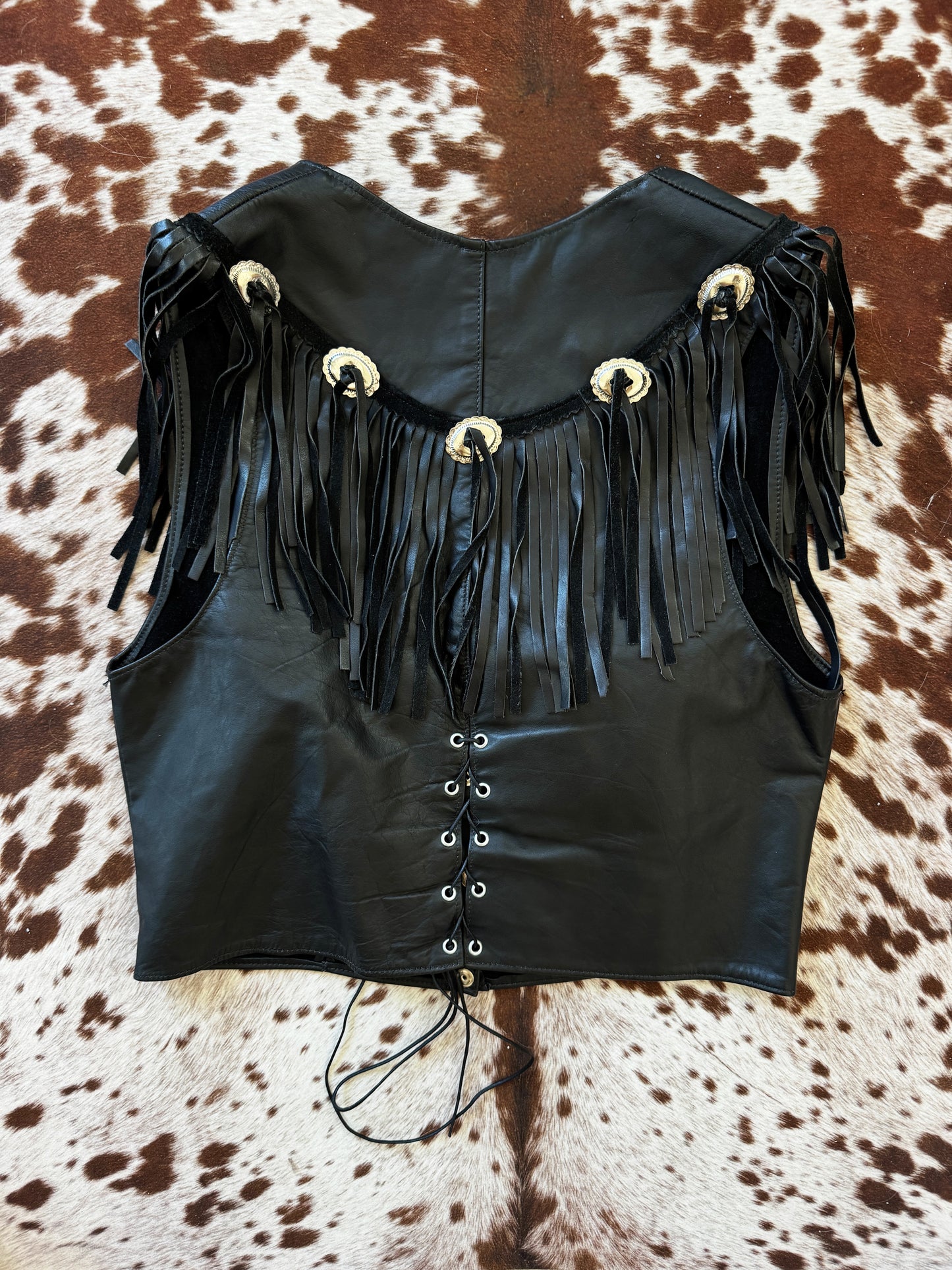 Vintage Black Fringe Leather Vest