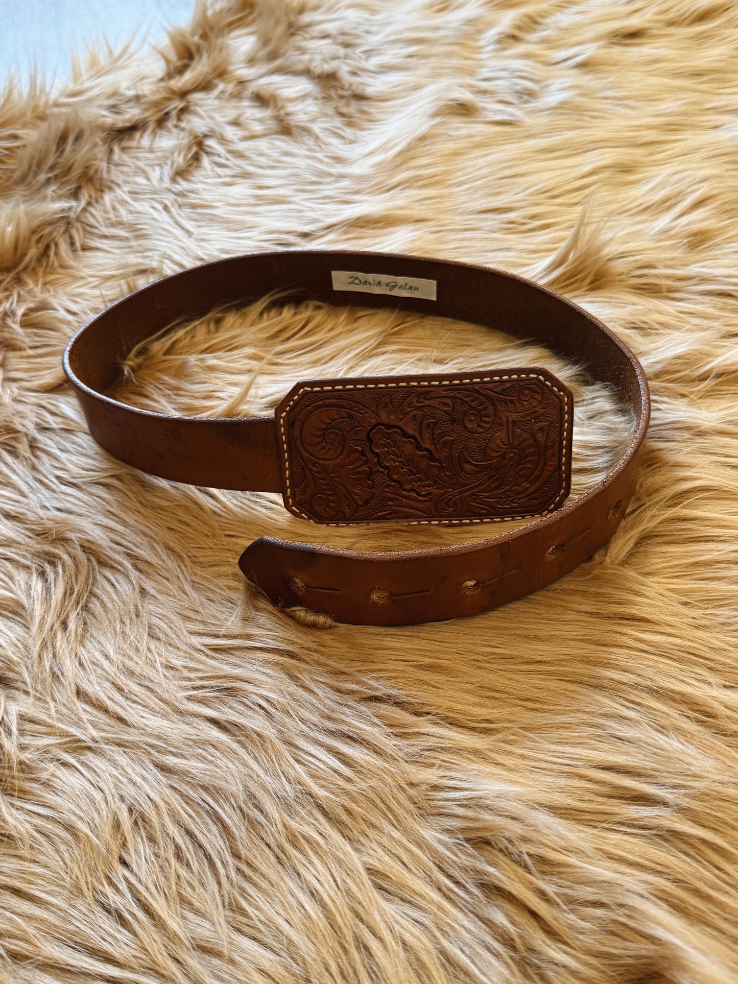 Vintage Tooled Leather Belt W/ Buckle