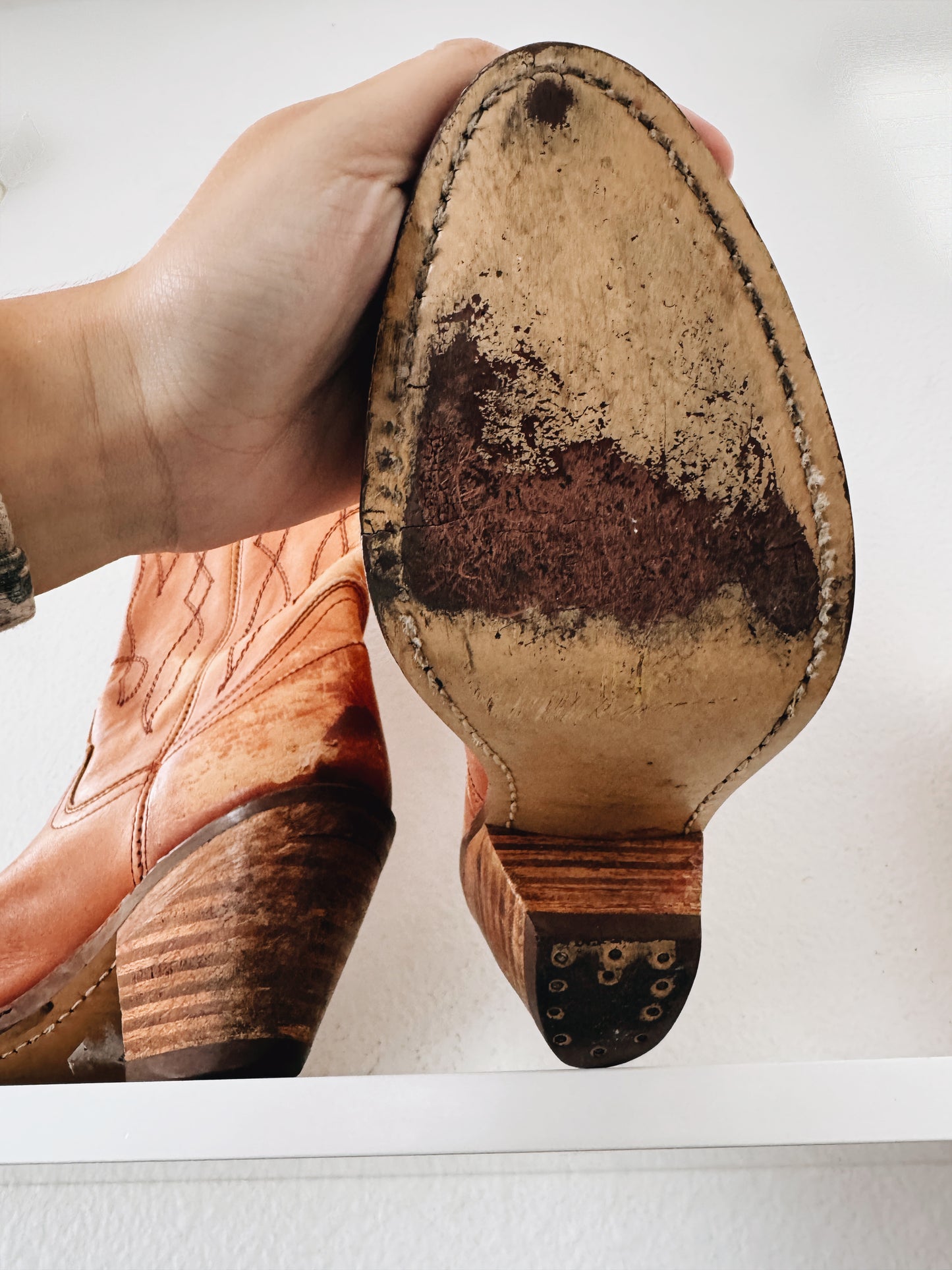 Vintage Tan Stitched Cowboy Boots