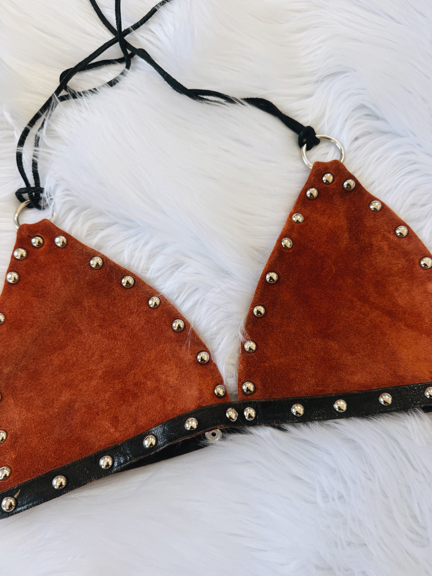 Vintage Studded Leather Halter Top