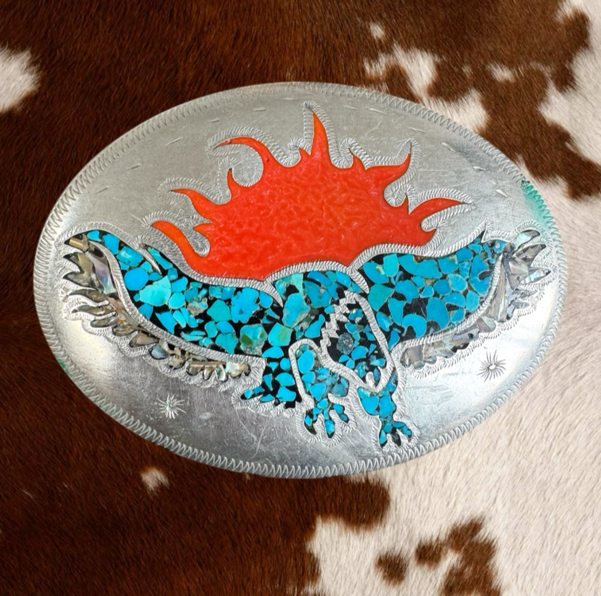 Vintage Desert Flame Turquoise Belt Buckle