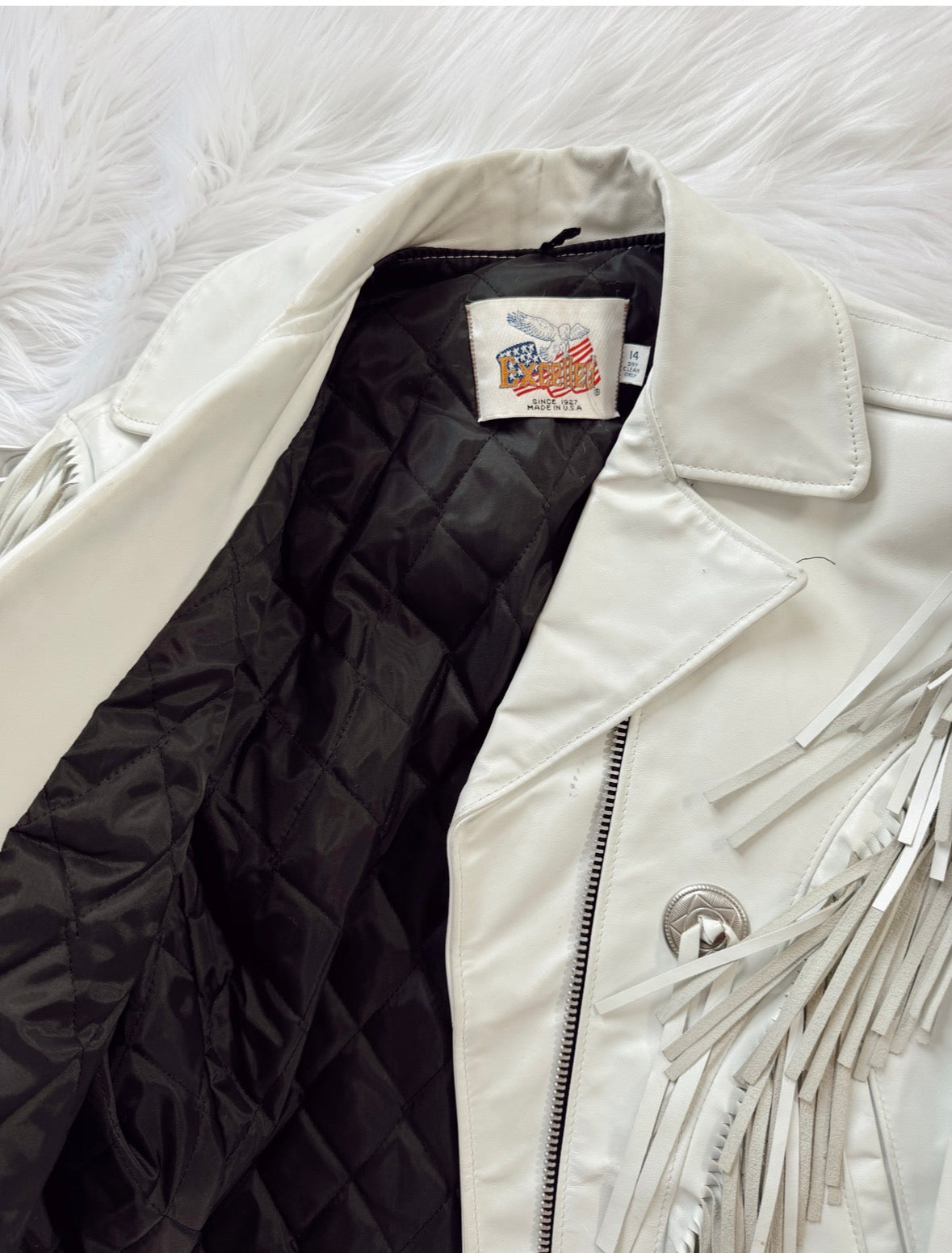 Vintage White Fringe Leather Jacket