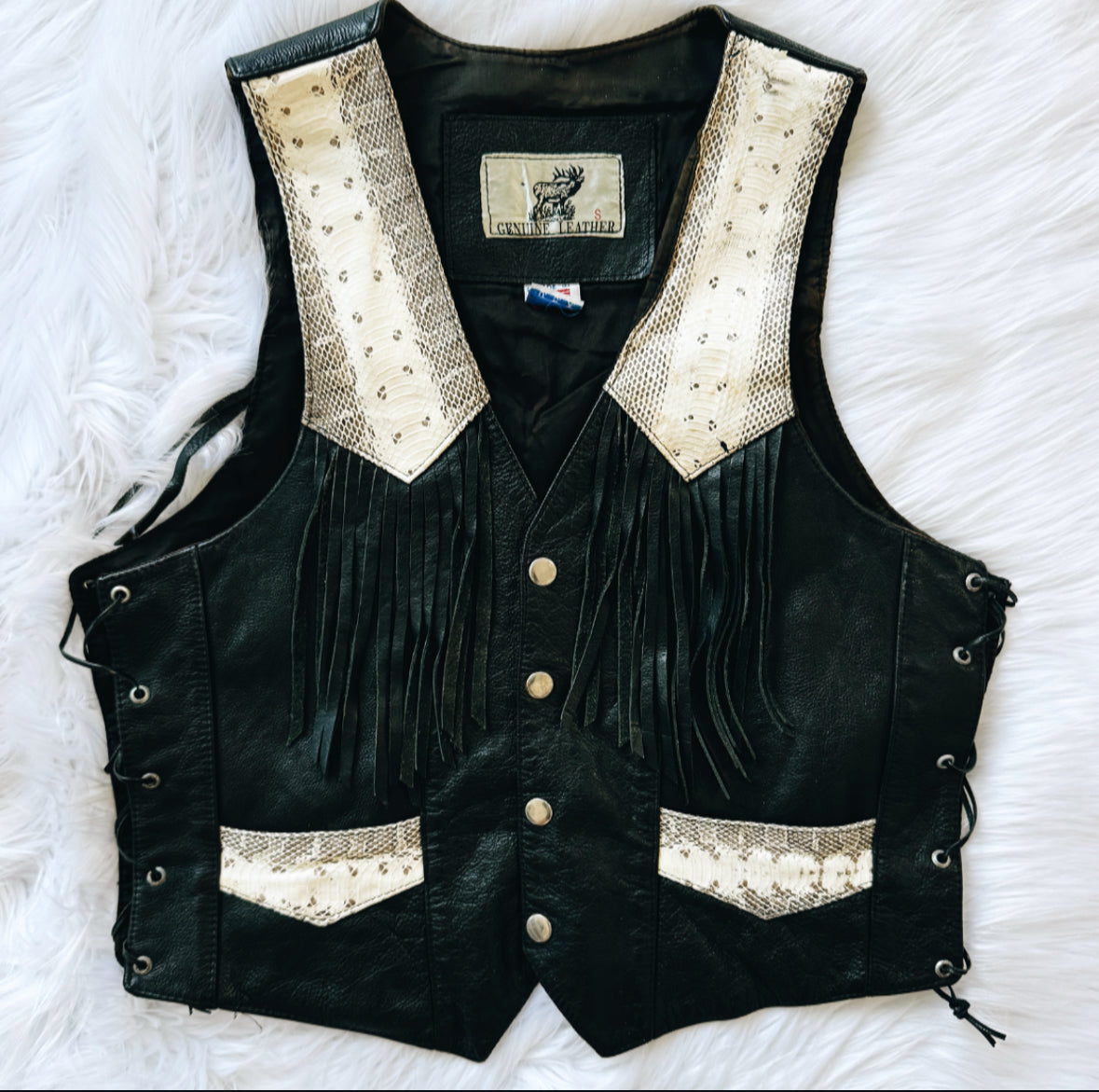 Vintage Snakeskin Leather Fringe Vest