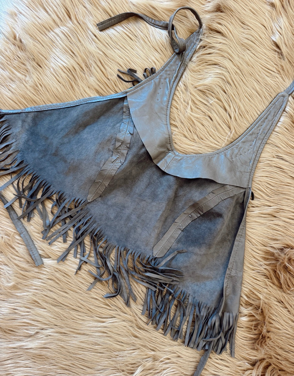 Vintage Brown Fringe Halter Top