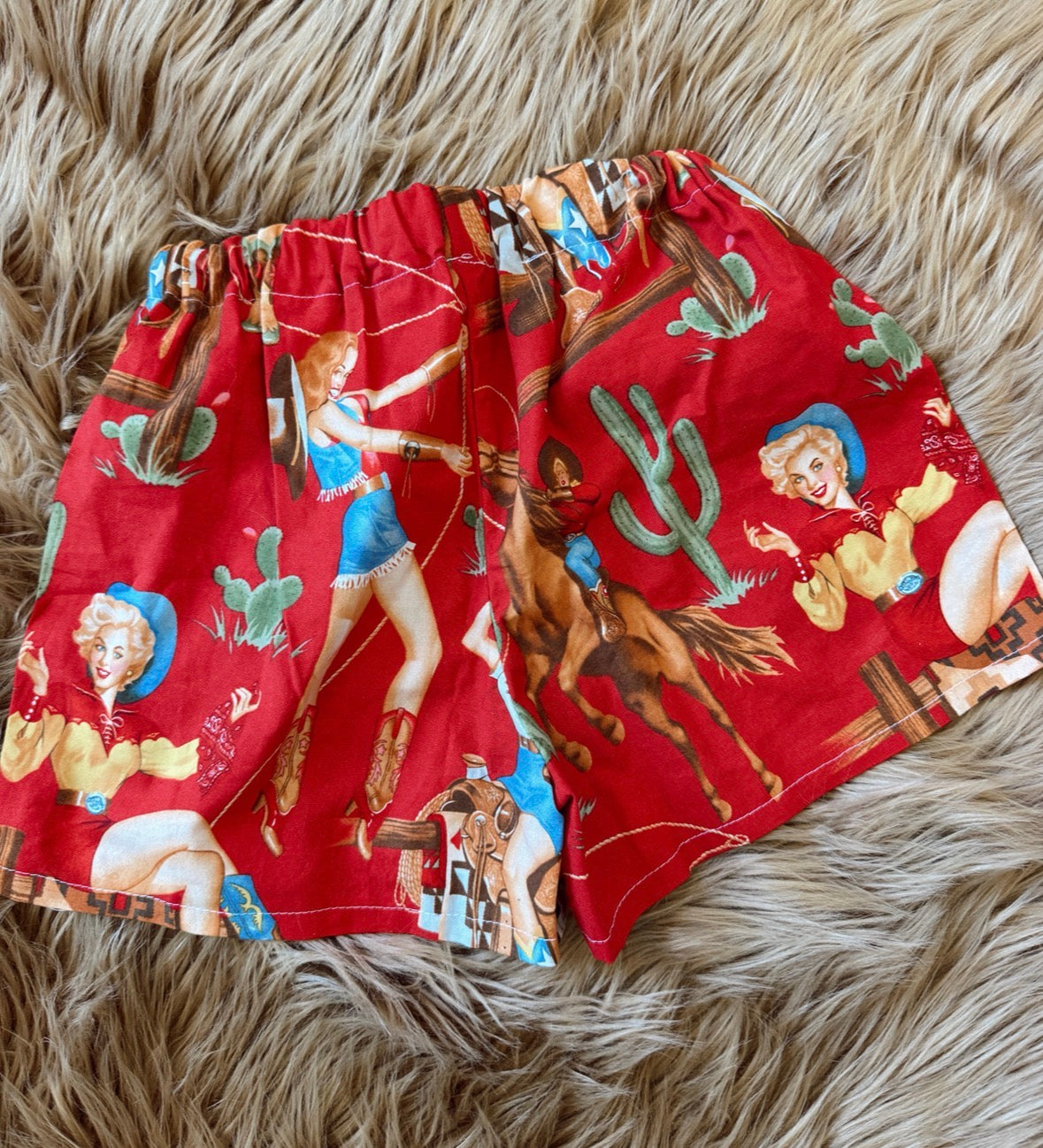 Vintage Cowgirl Print Shorts
