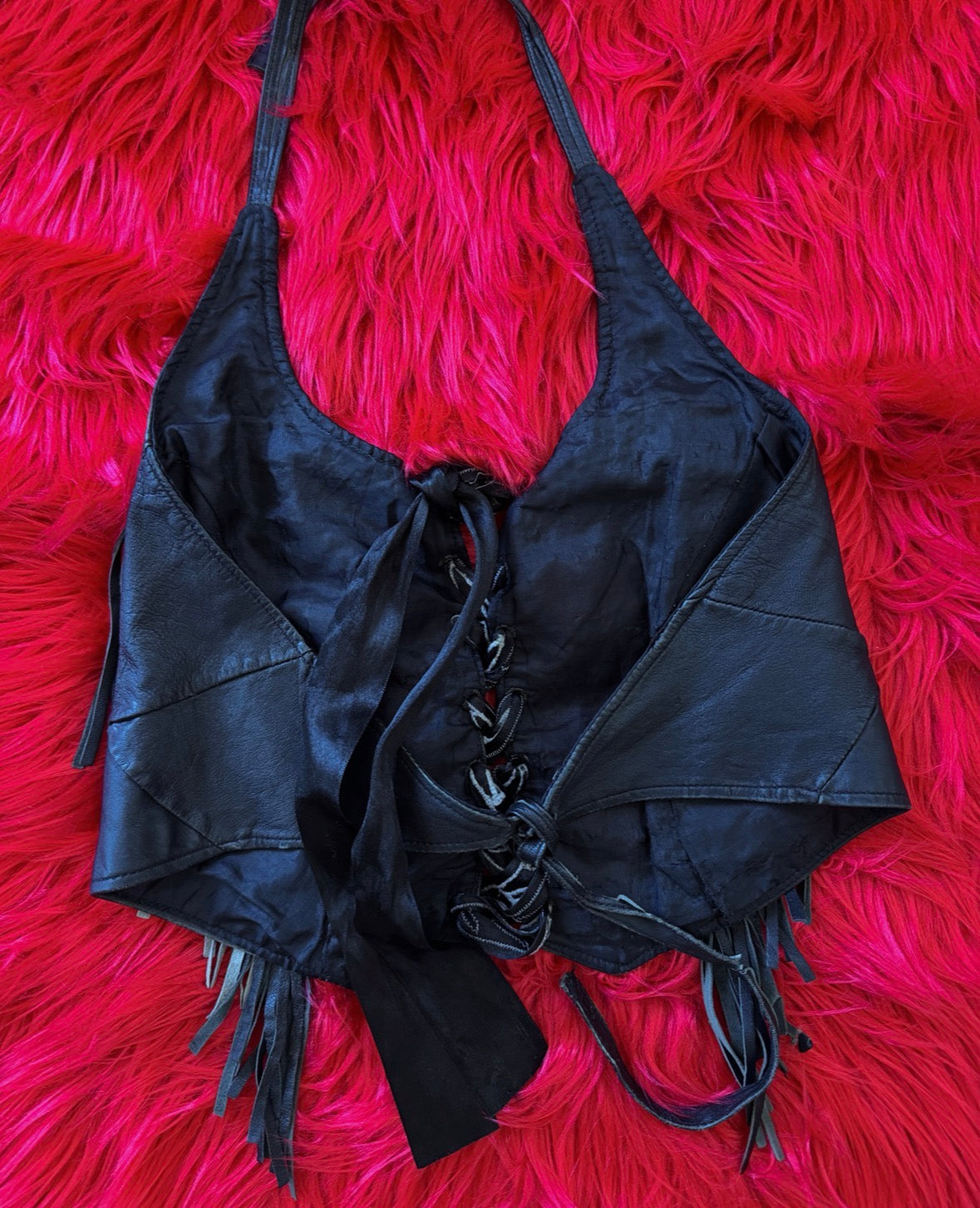 Vintage Rose Inlay Fringe Halter Top