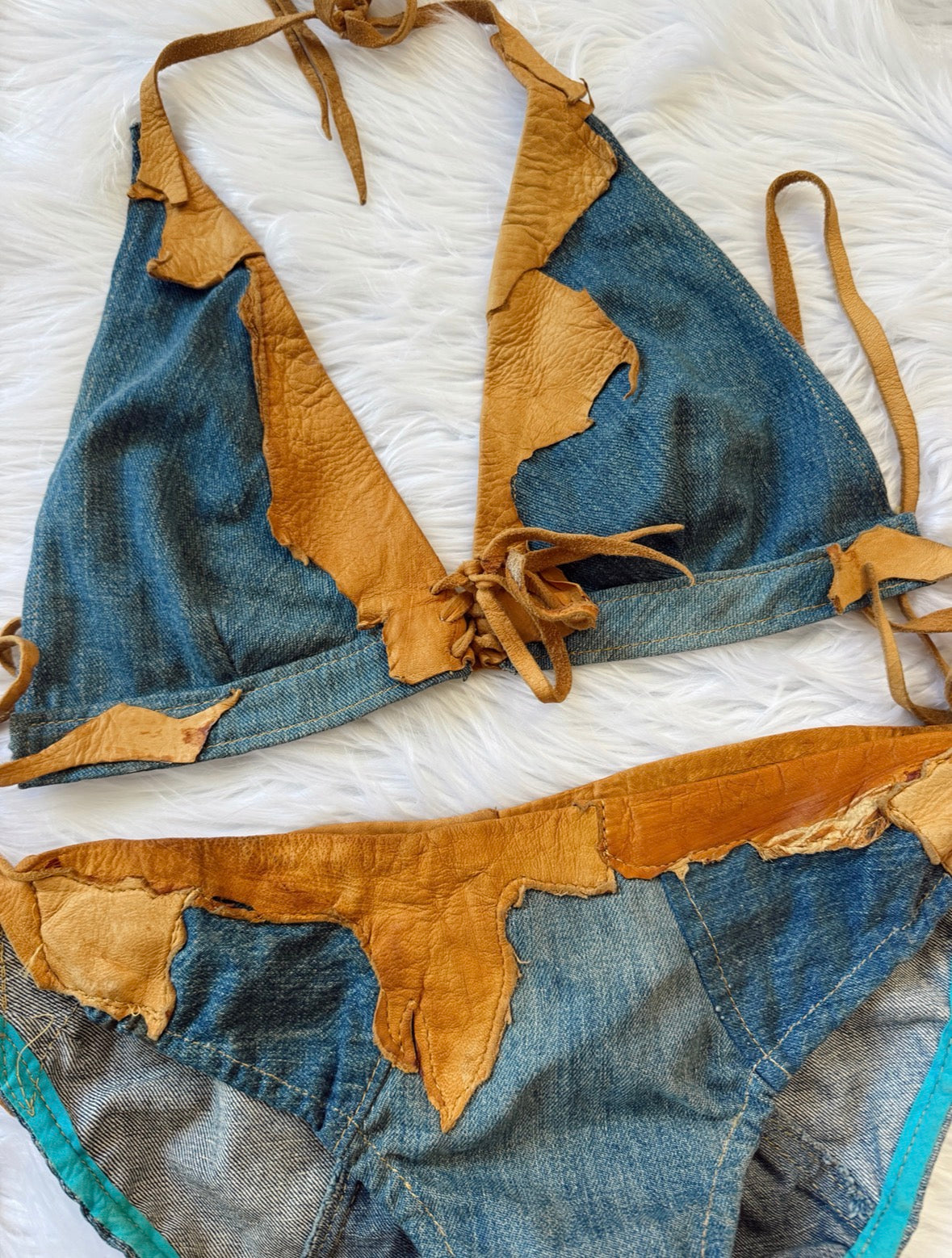 Vintage Denim Leather Set