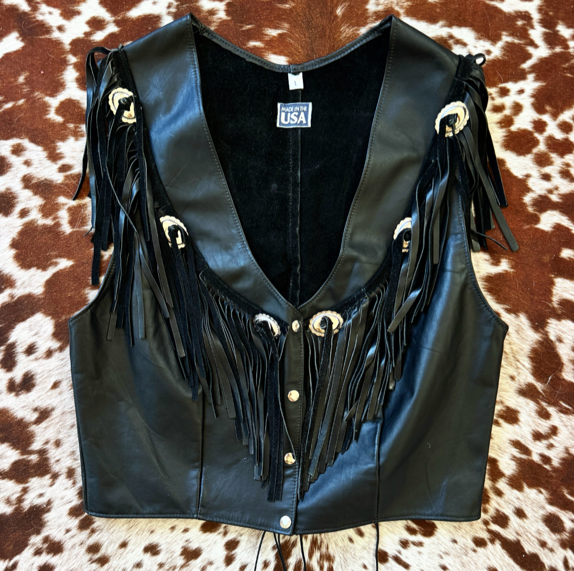 Vintage Black Fringe Leather Vest