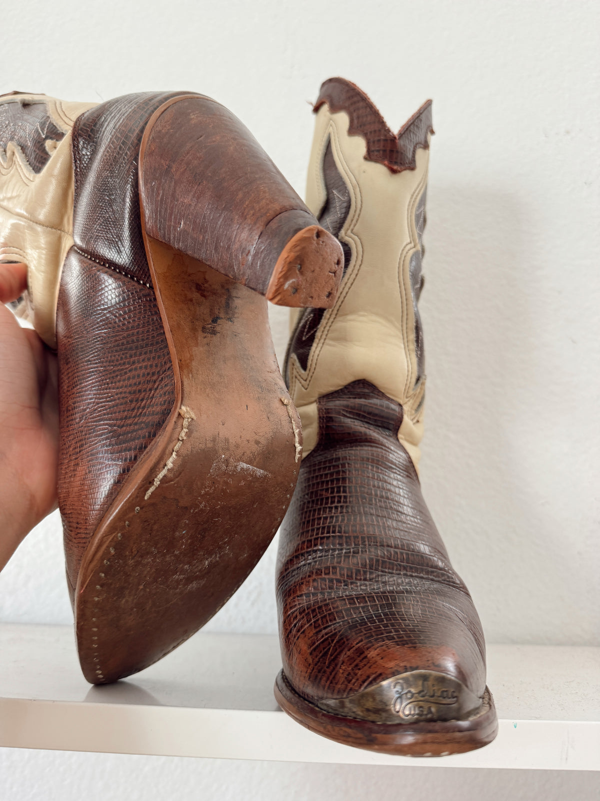Vintage Brown & Cream Zodiac Cowboy Boots