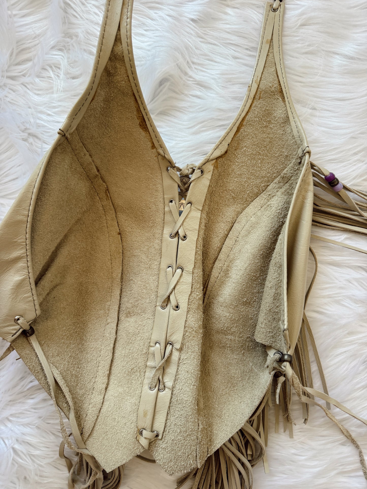 Vintage Leather Fringe Concho Halter Top