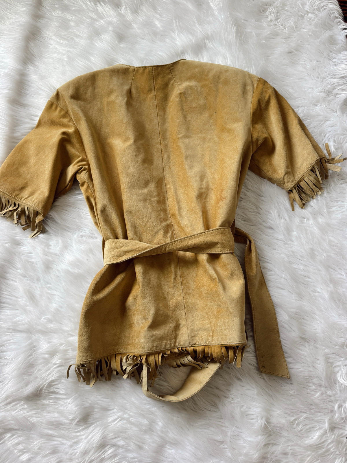 Vintage Short Sleeve Fringe Suede Jacket