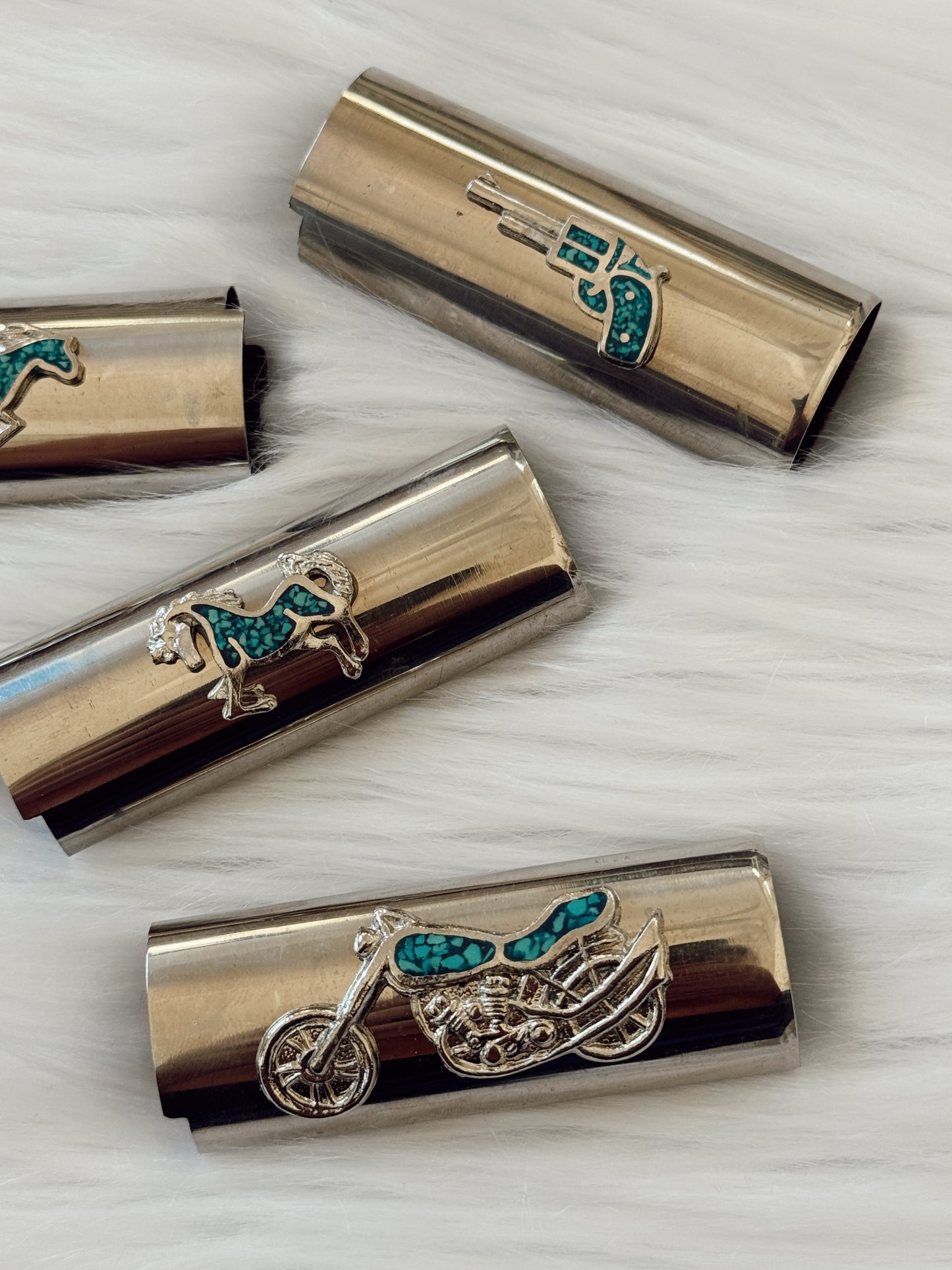 Vintage Silver & Turquoise Lighter Covers
