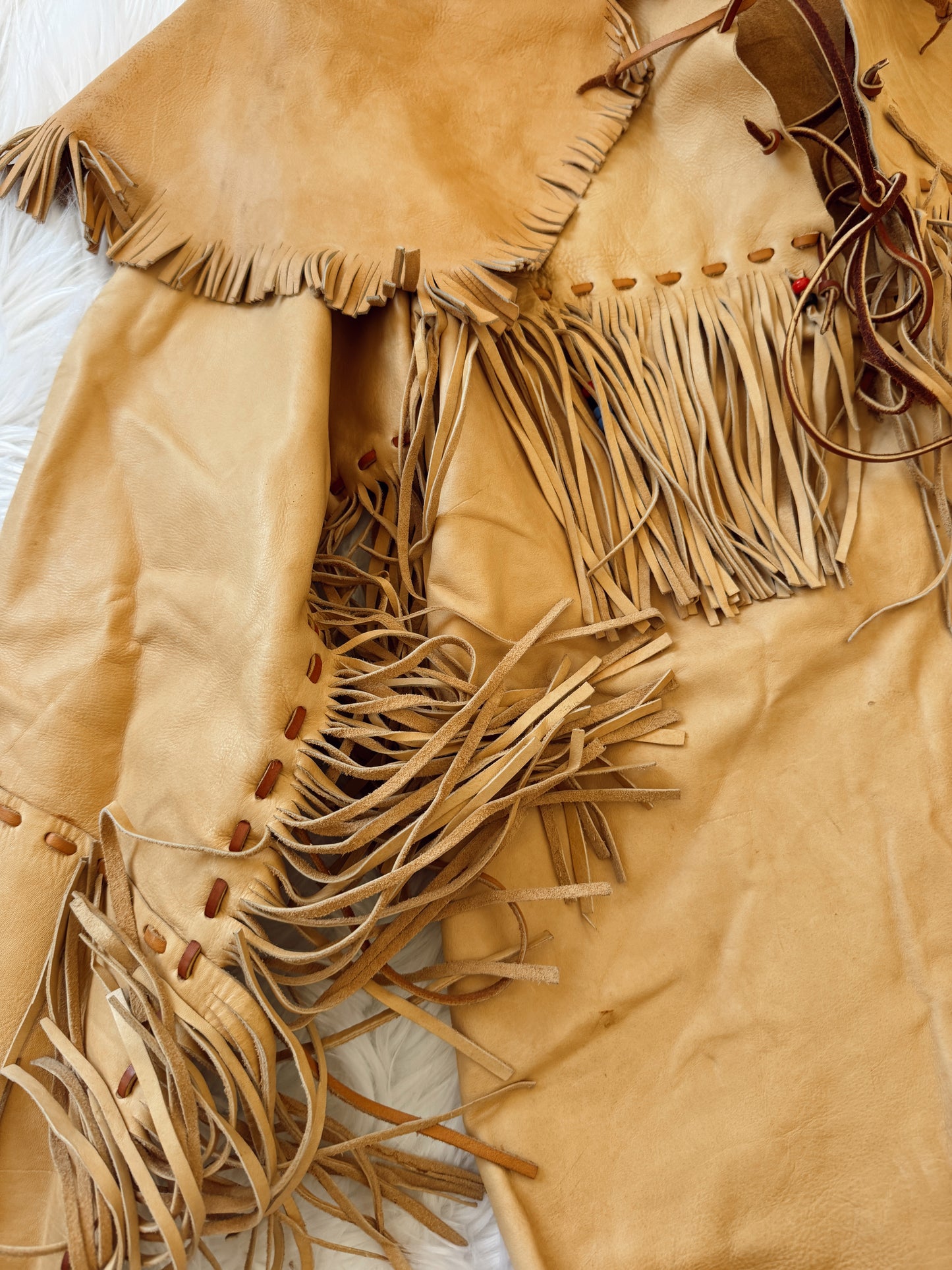 Vintage Leather Fringe Long Sleeve Top
