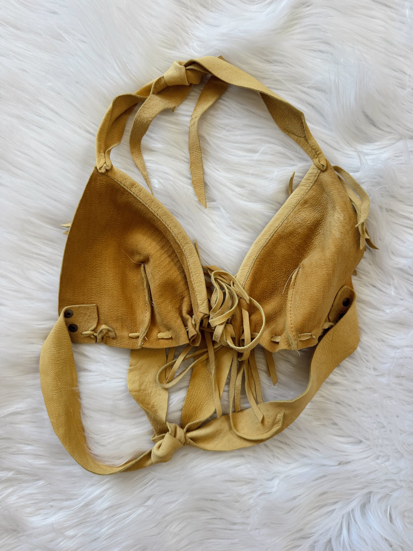 Vintage Tan Leather Fringe Halter Top