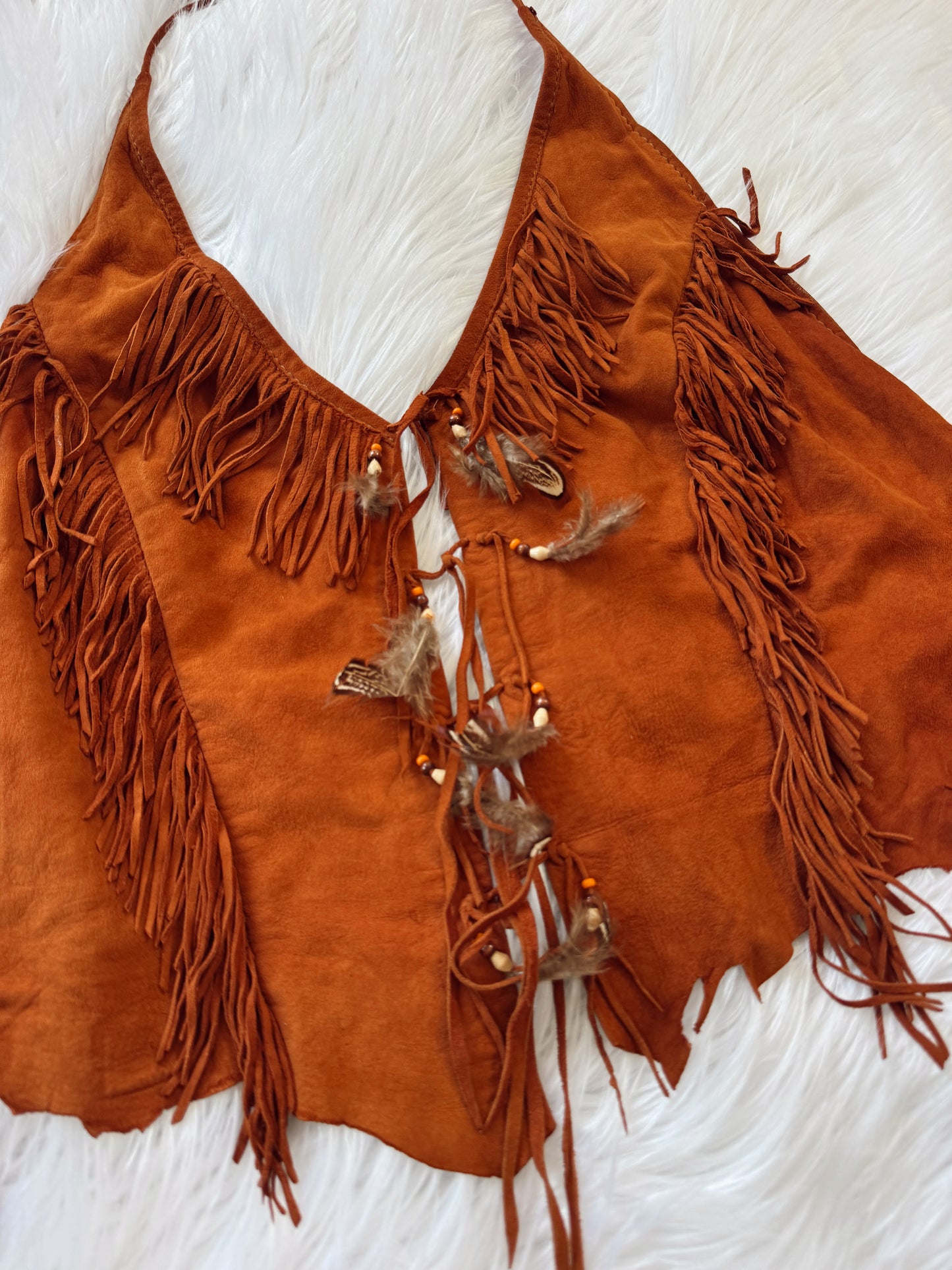 Vintage Rust Suede Fringe Halter Top