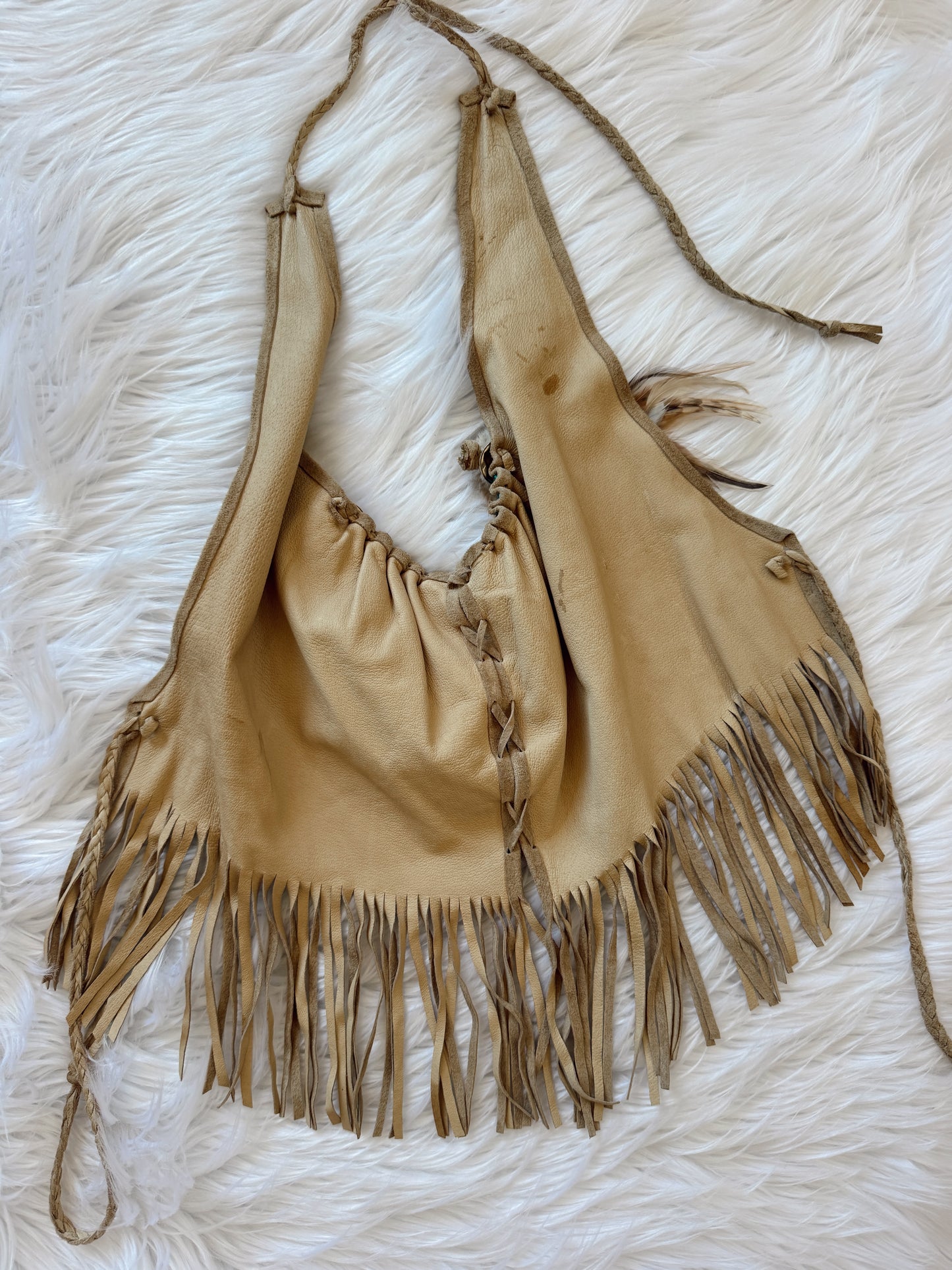 Vintage Suede Fringe Halter Top