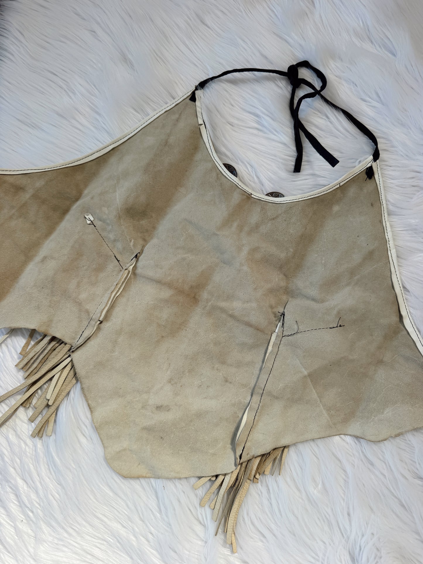 Vintage White Leather Fringe Halter Top