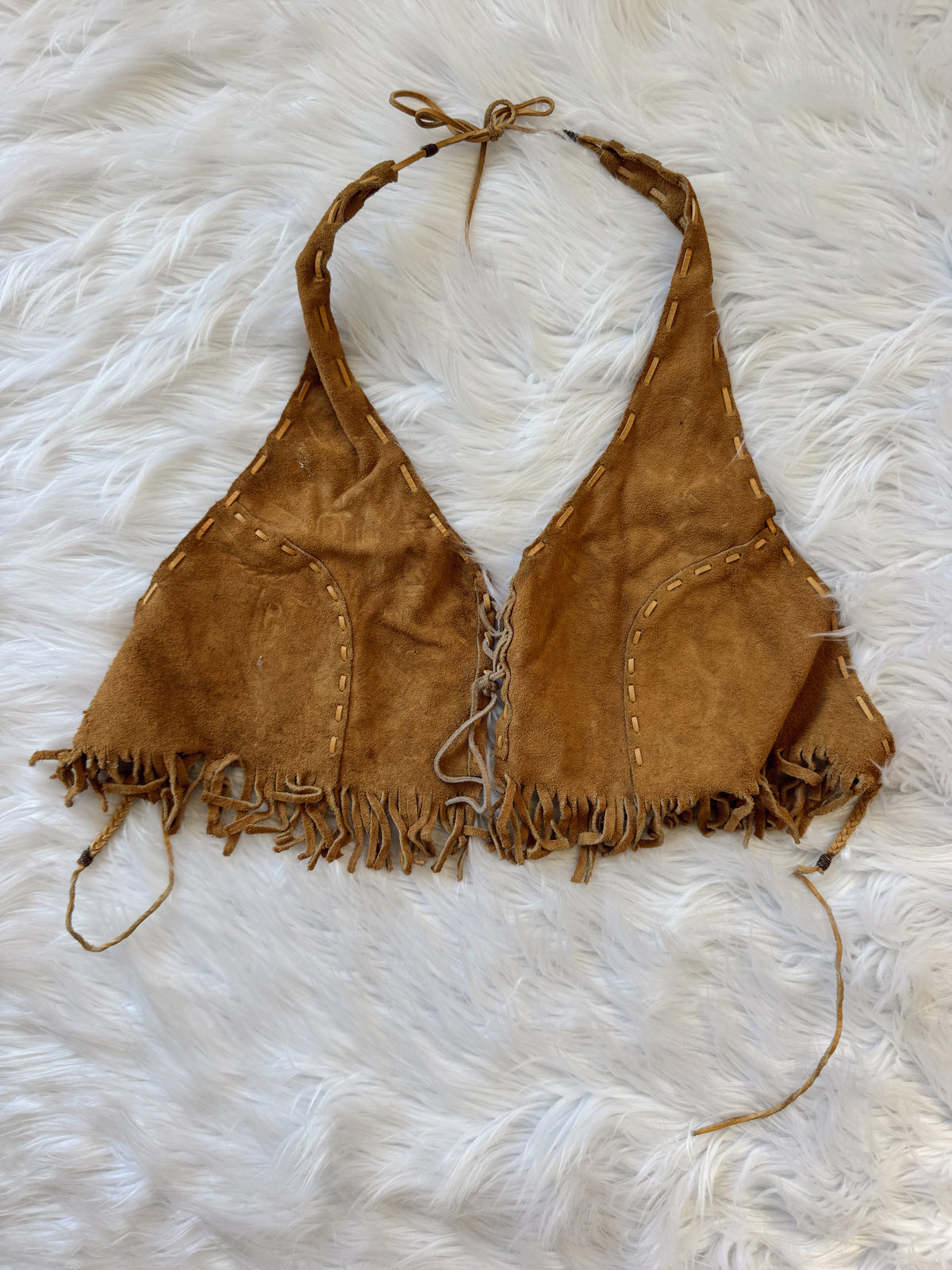 Vintage Suede Fringe Halter Top