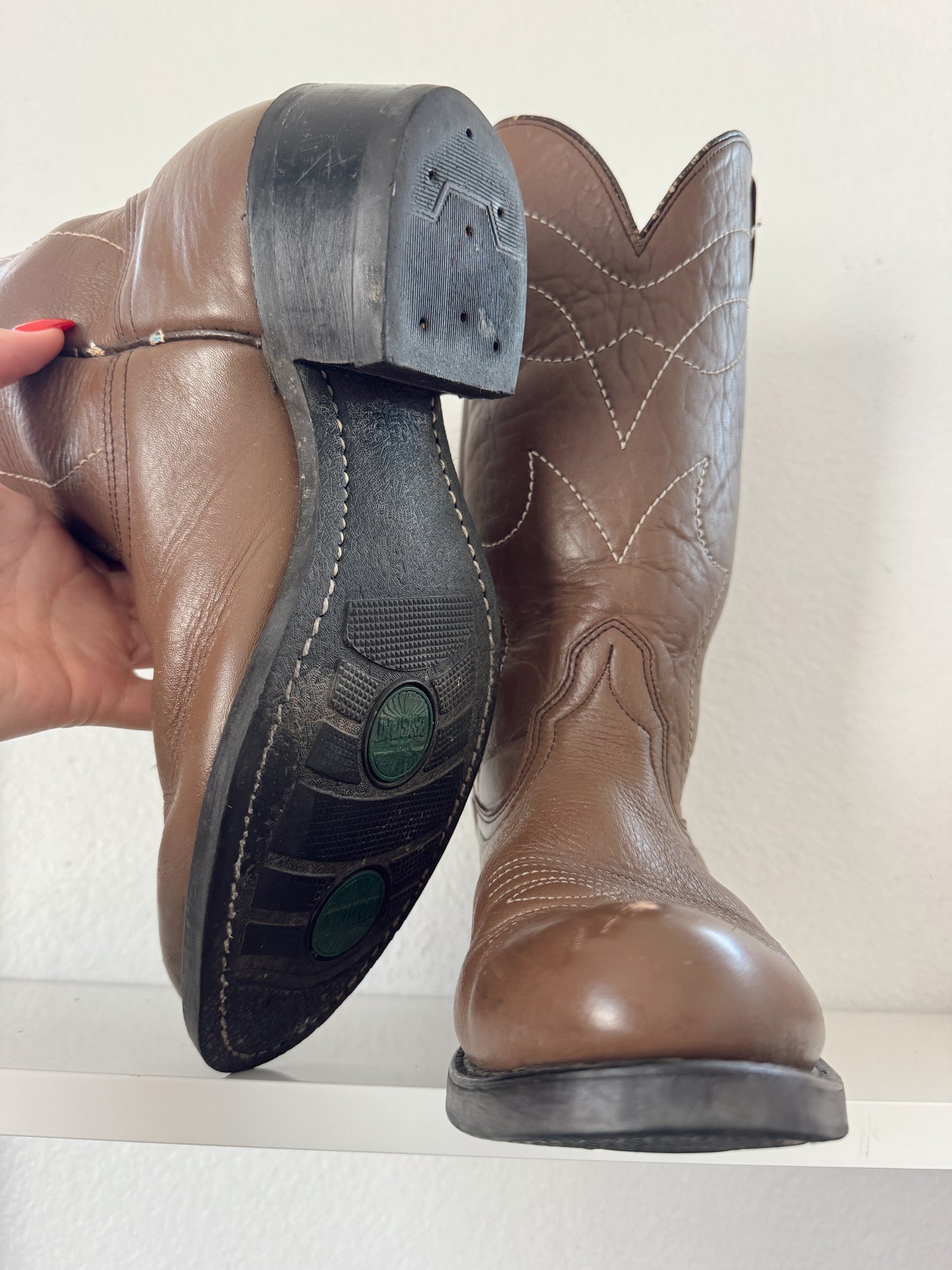 Vintage Brown Stitched Cowboy Boots