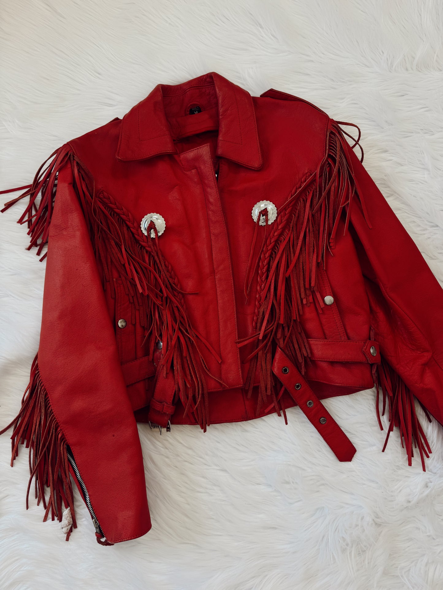 Vintage Red Fringe Harley Leather Jacket