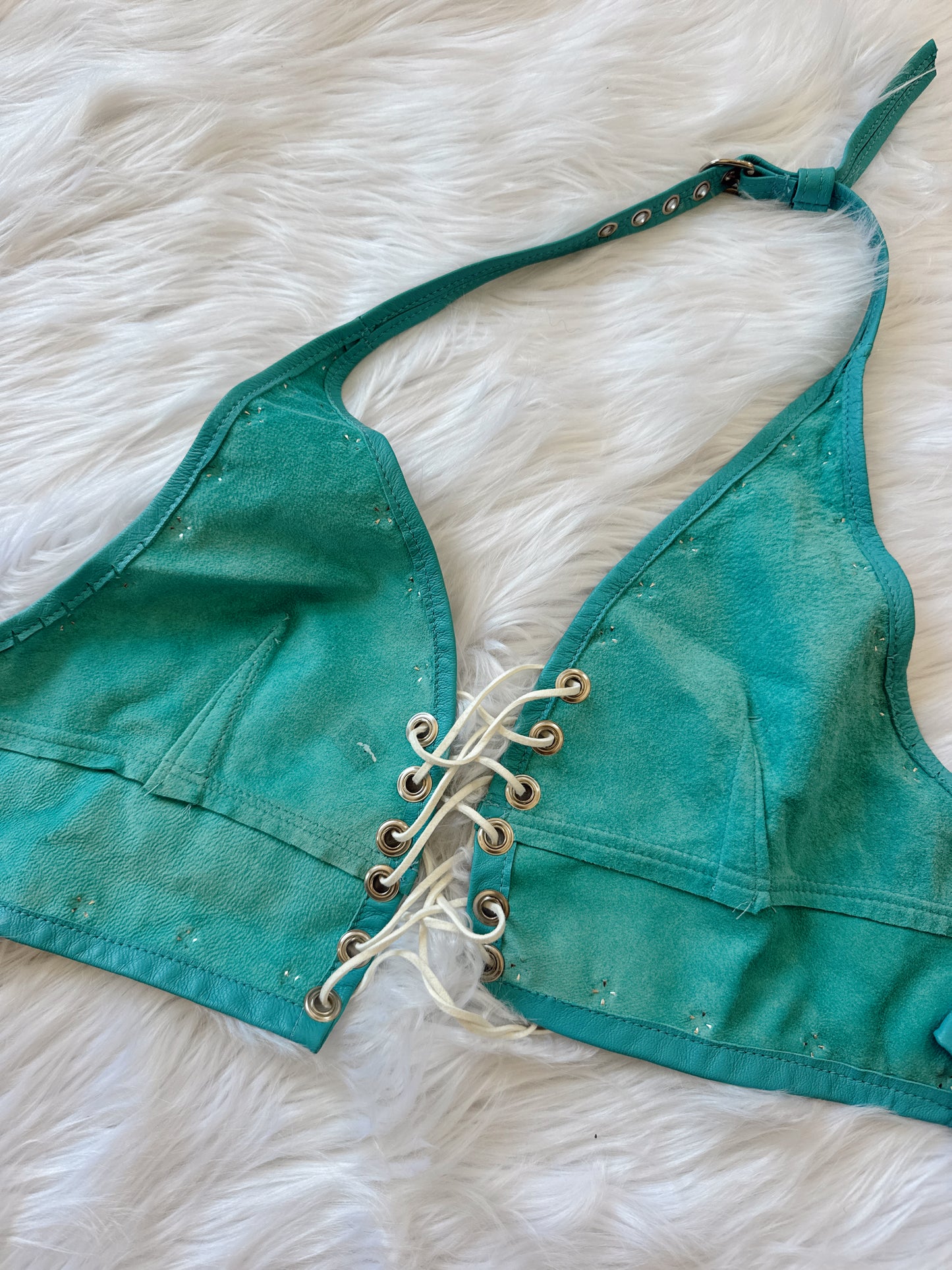 Vintage Studded Leather Halter Top