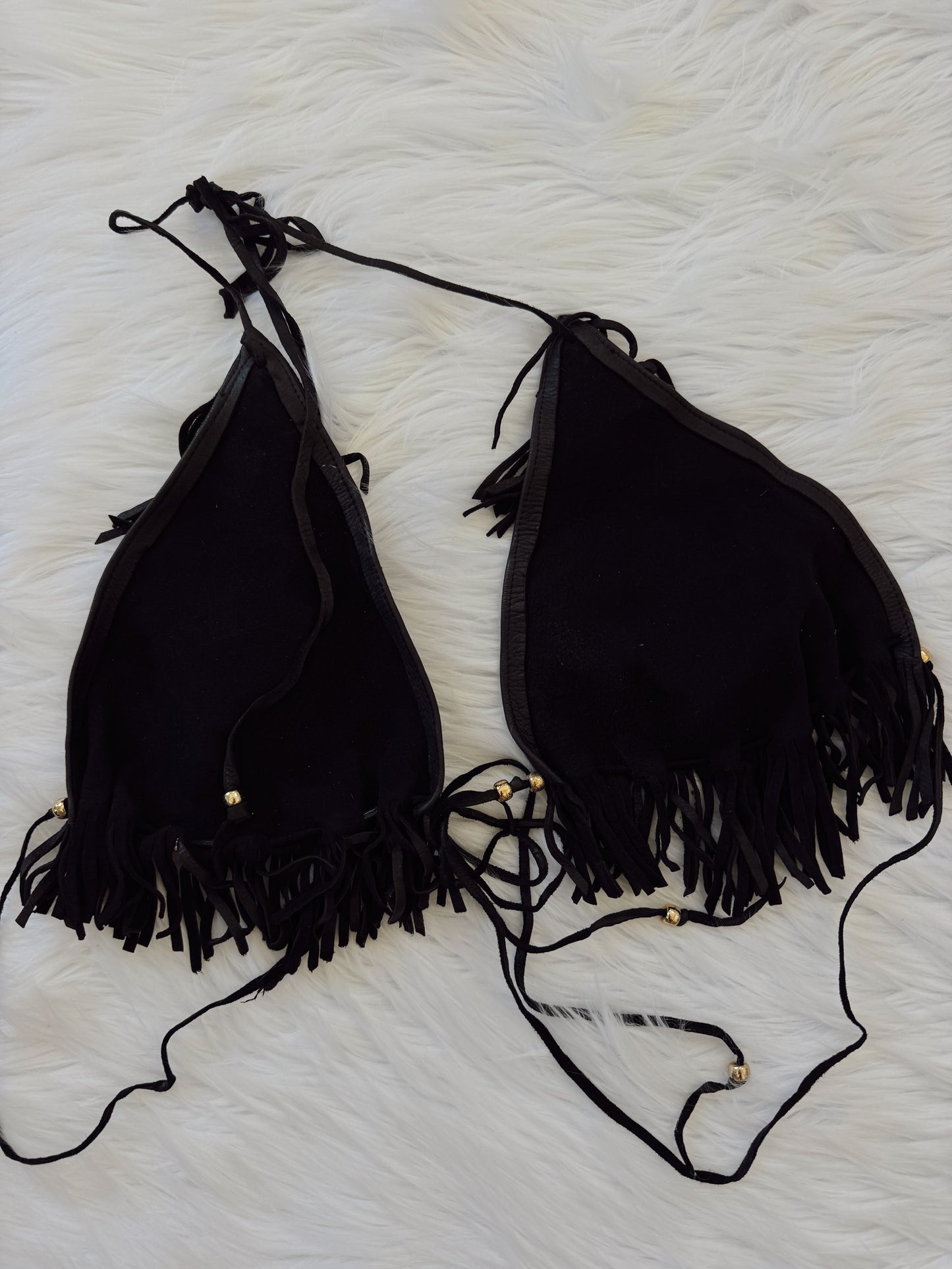 Vintage Black Leather Fringe Top