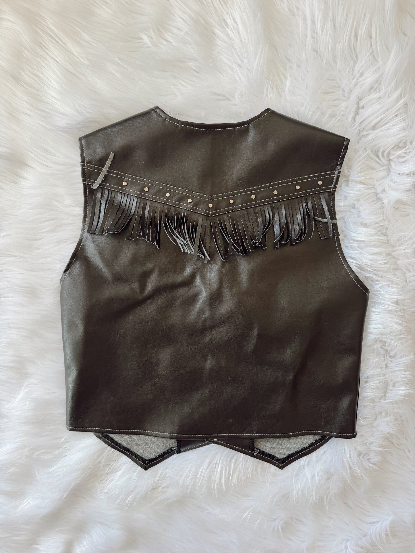 Vintage Leather Fringe Studded Vest
