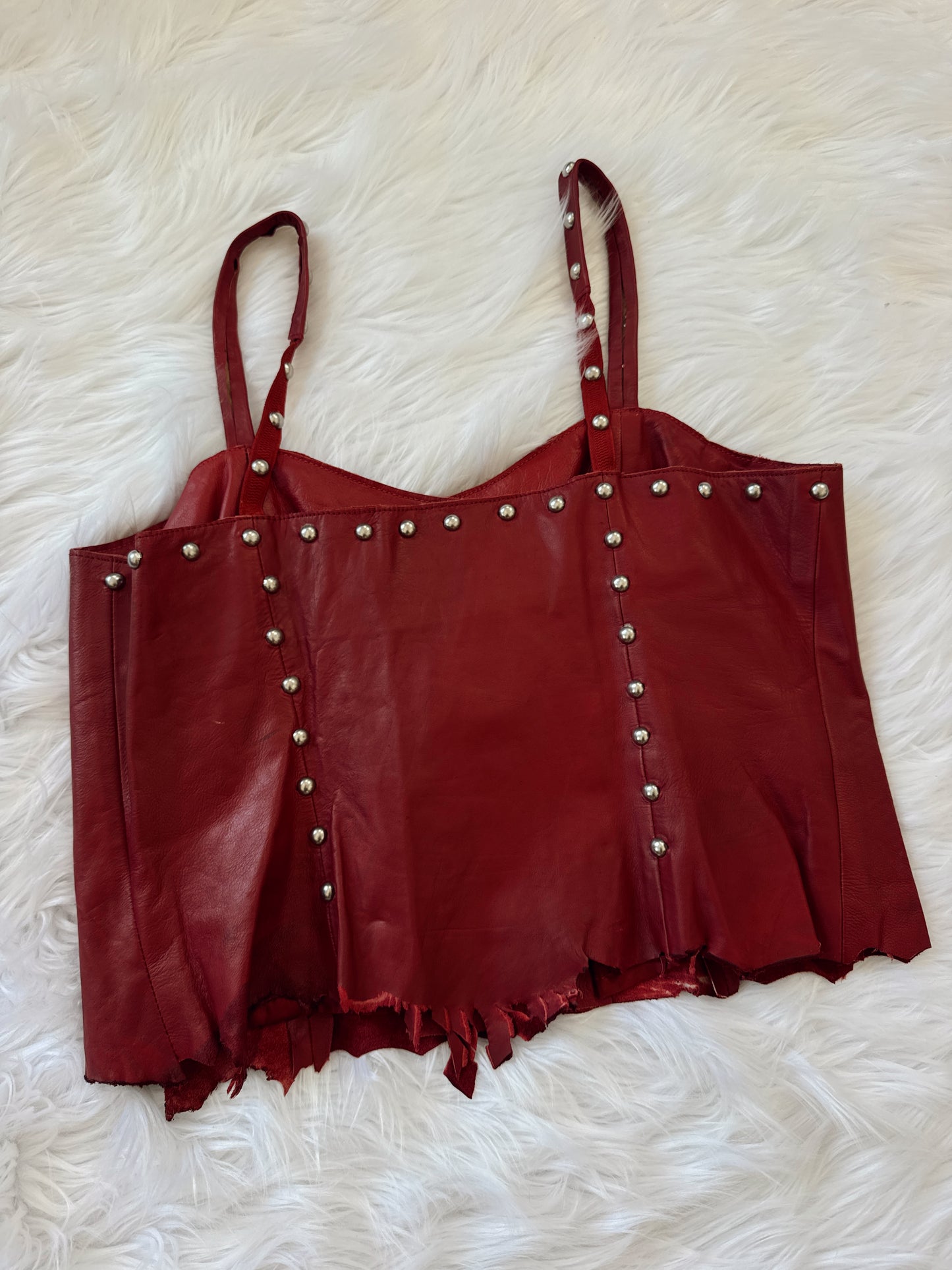 Vintage Red Leather Studded Tank Top