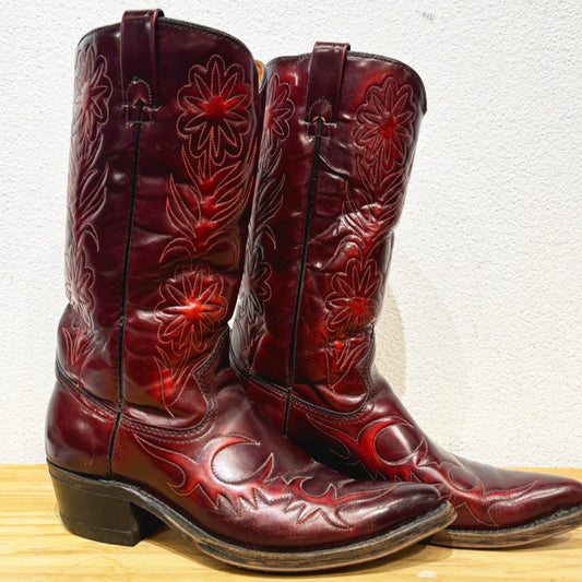 Vintage Floral Stitched Cowboy Boots