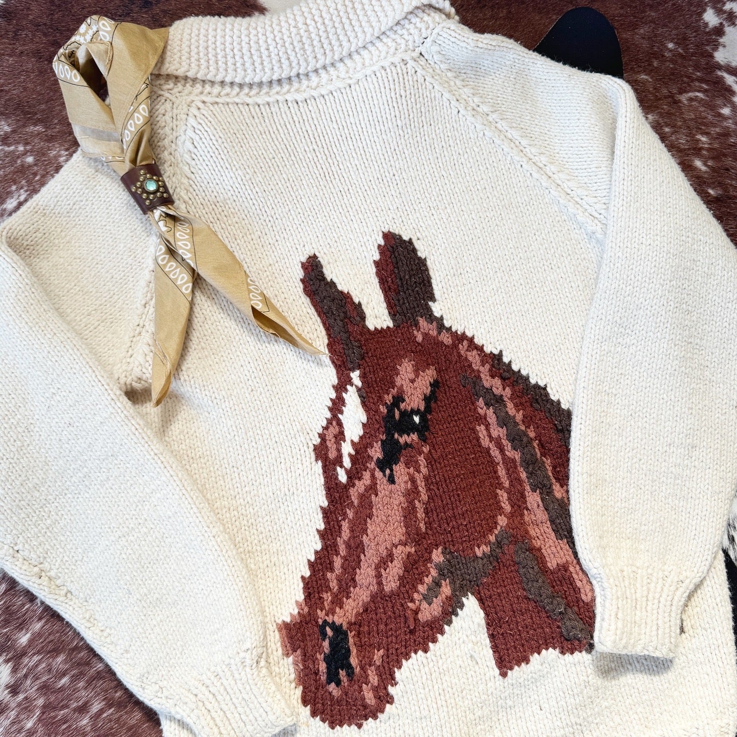 Vintage Horse Zip Up Cardigan Sweater