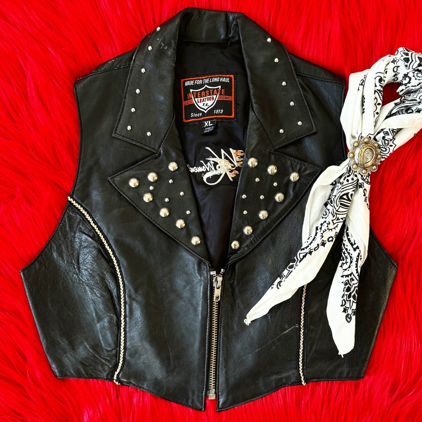 Vintage Leather Studded Zip Up Vest