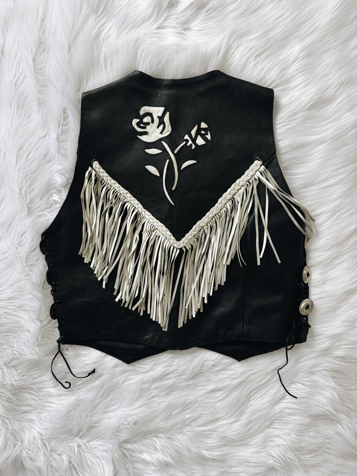 Vintage White Rose Fringe Vest