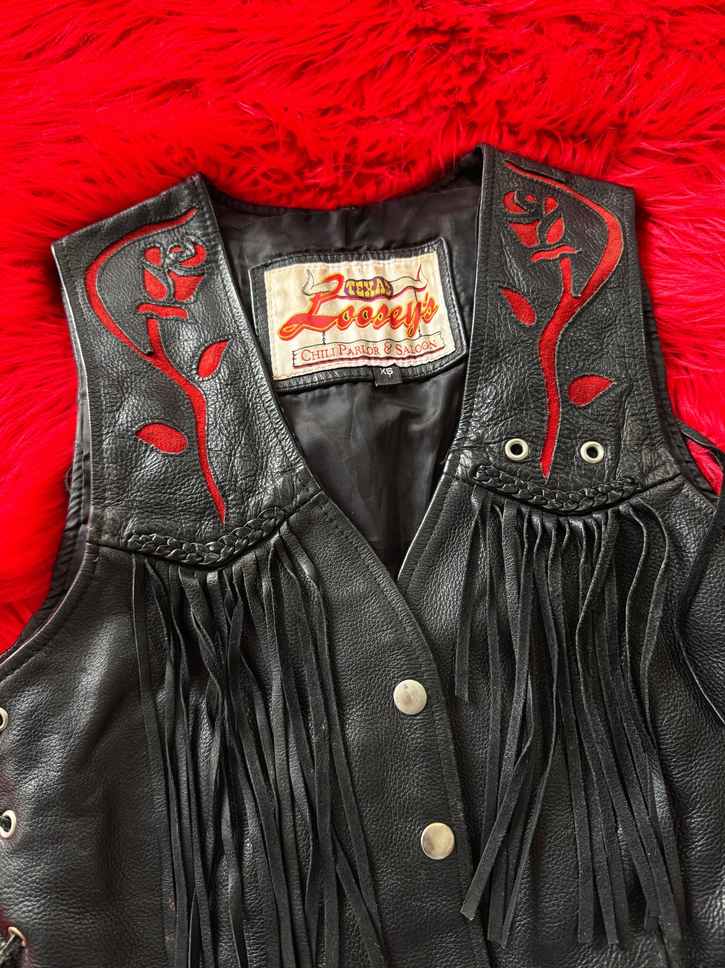 Vintage Red Rose Fringe Vest