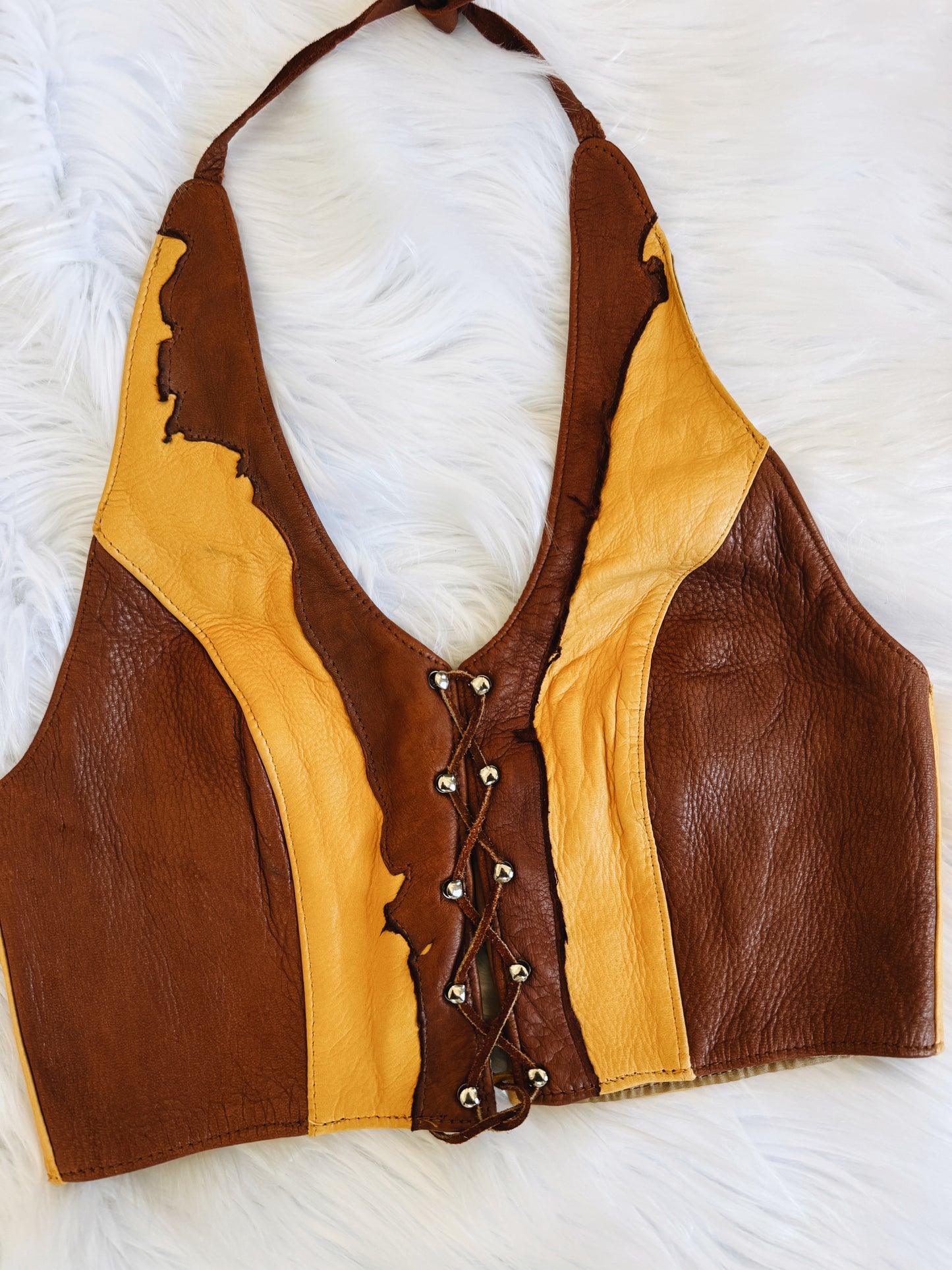 Vintage Two Toned Leather Halter Top