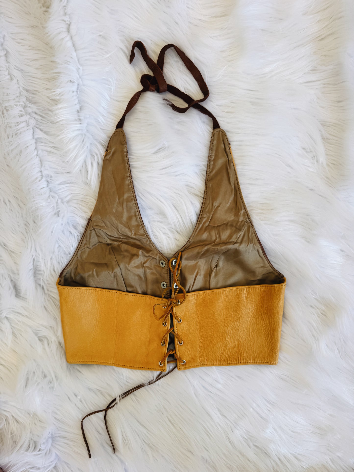 Vintage Two Toned Leather Halter Top
