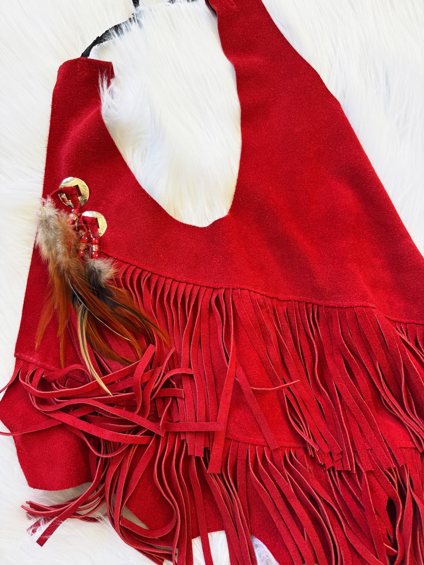 Vintage Red Fringe Halter Top