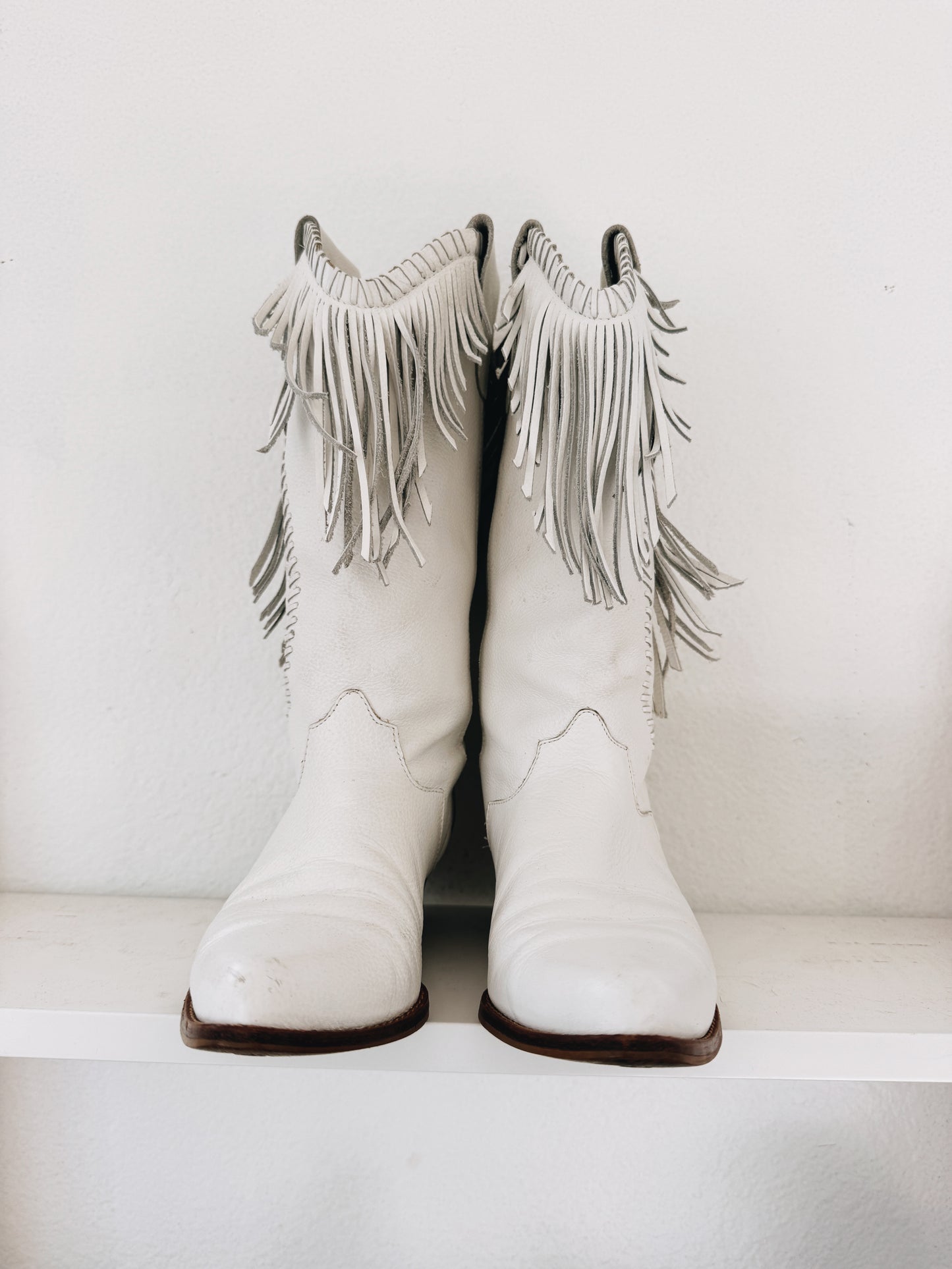 Vintage White Fringe Cowboy Boots