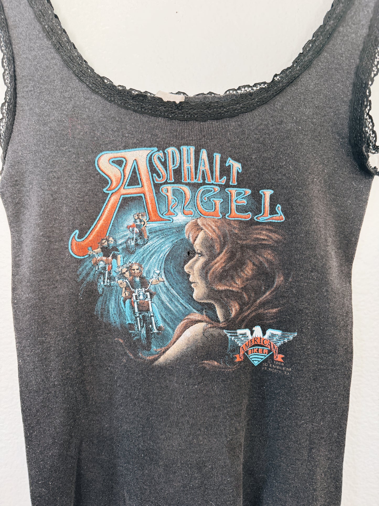 Vintage 3D Emblem Asphalt Angel Biker Tank
