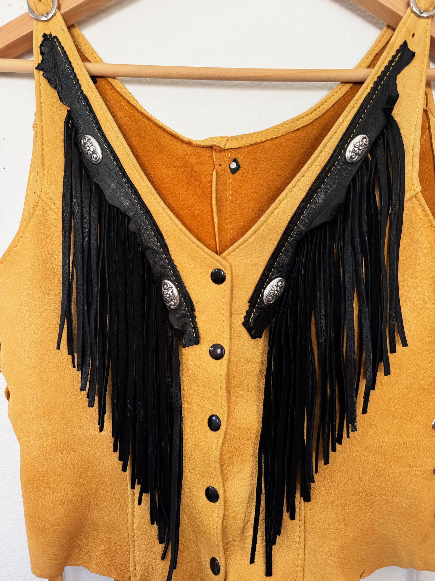 Vintage Leather Fringe Button Top