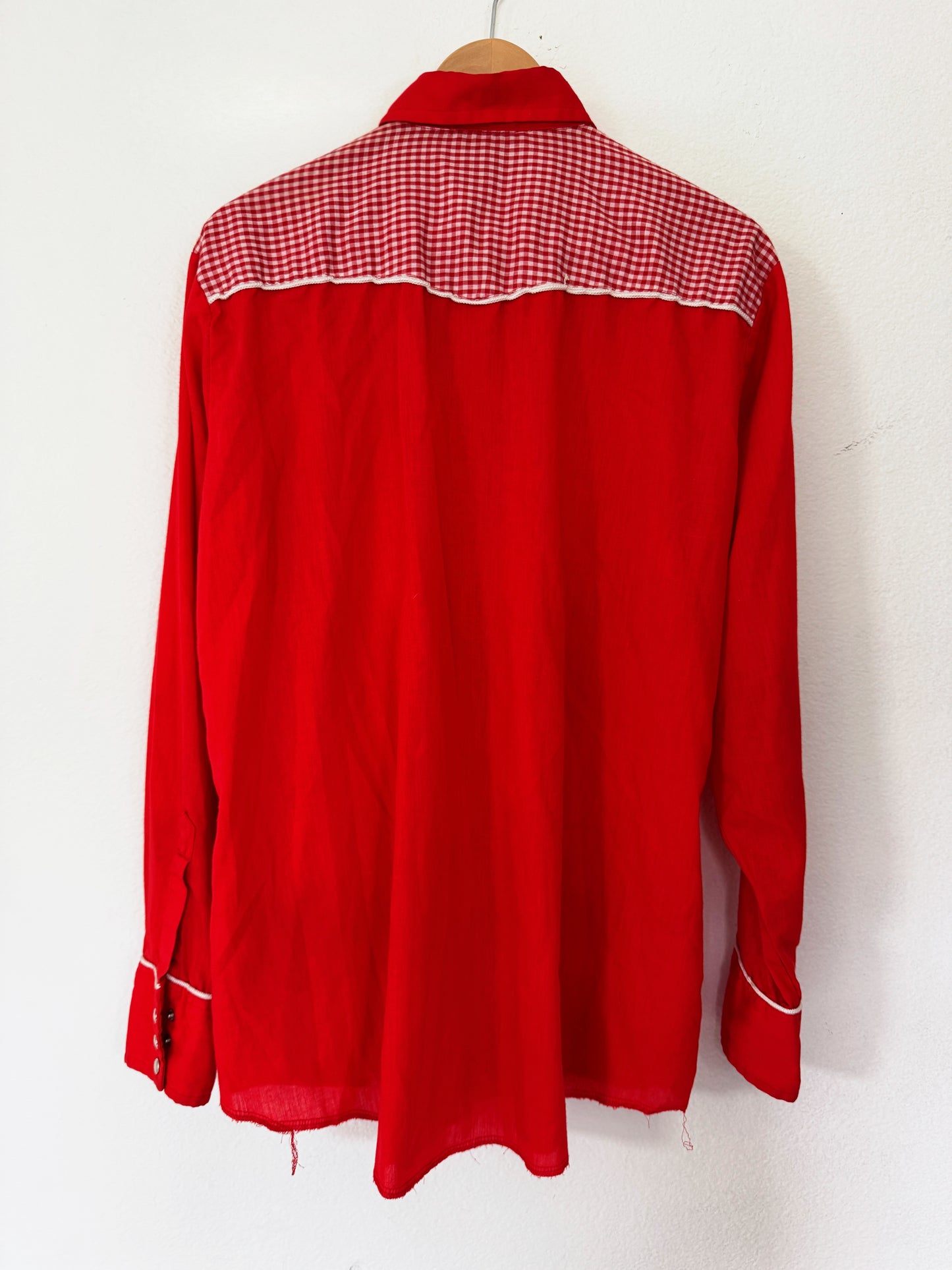 Vintage Gingham Embroidered Horses Pearl Snap
