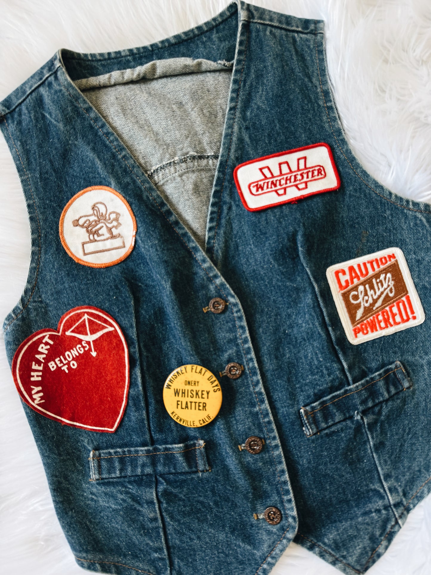 Vintage Denim Vest W/ Patches