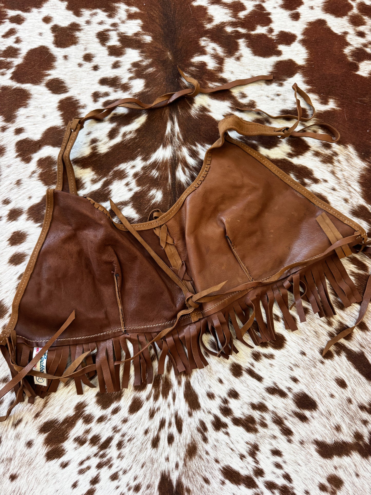 Vintage Fringe Leather Halter Top
