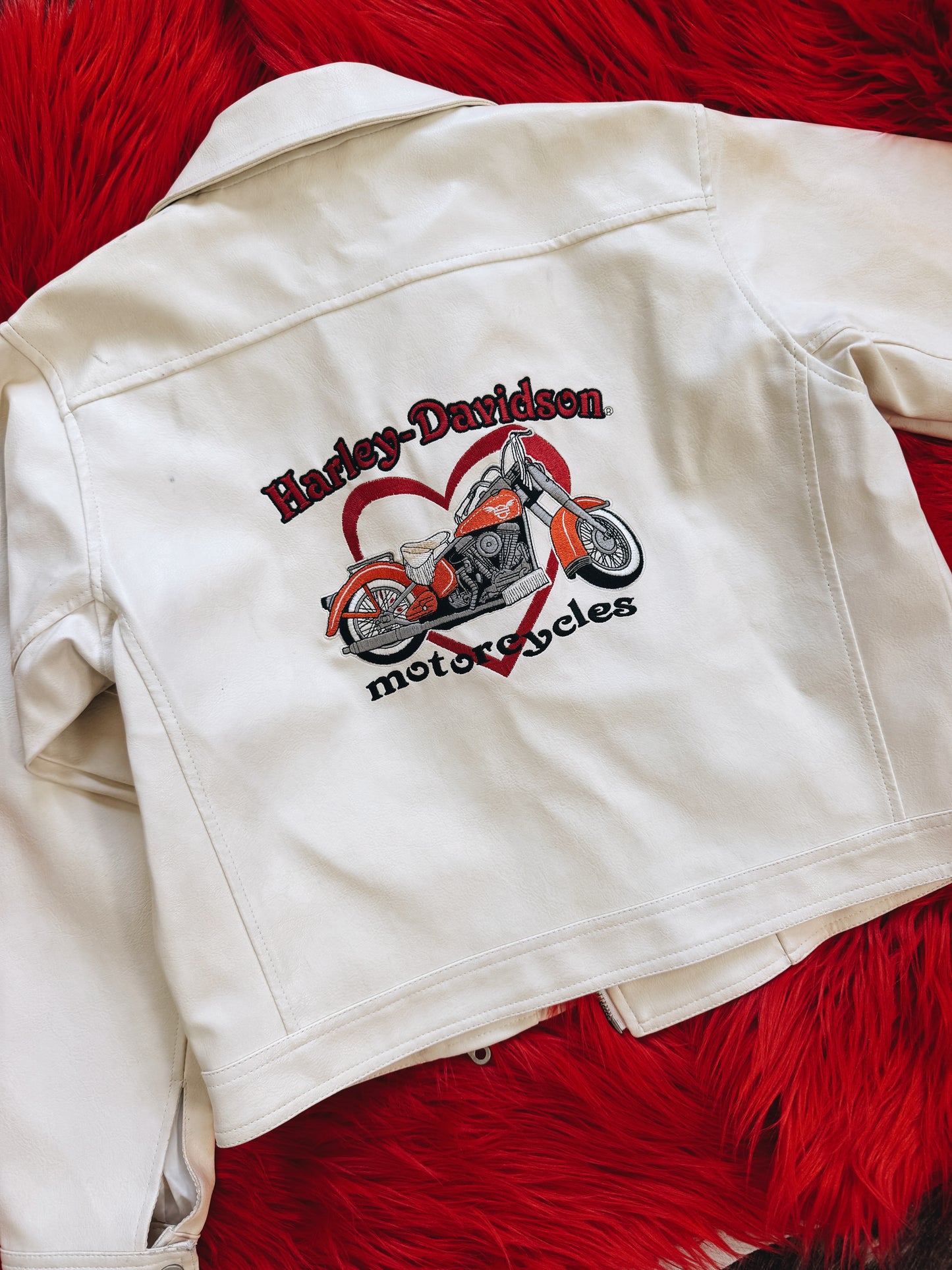 Vintage Harley Davidson Embroidered Moto Leather Jacket