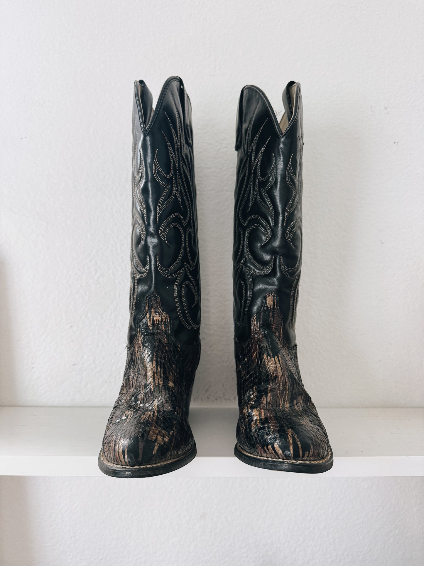 Vintage Black & Bronze Cowboy Boots